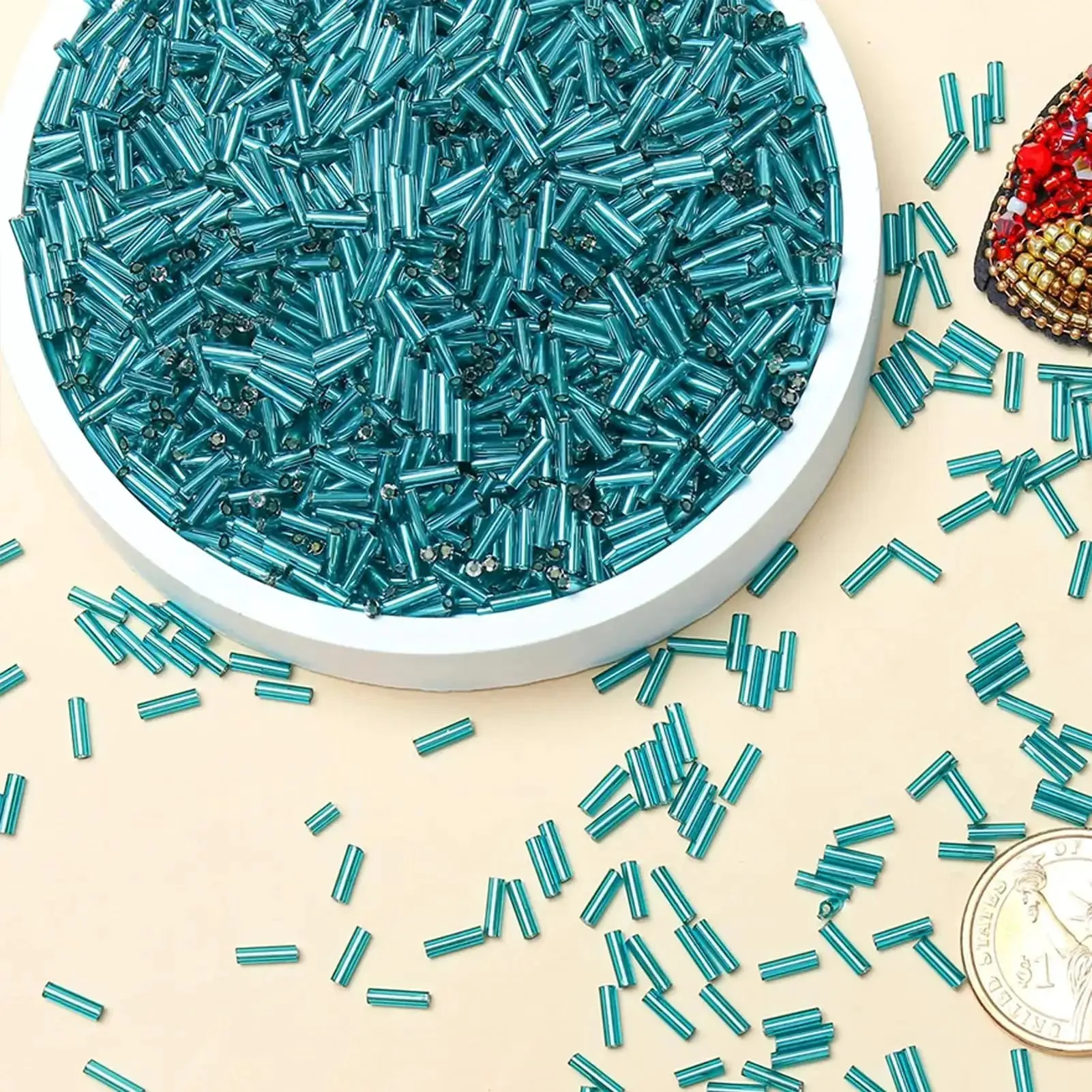 Lake Blue Glass Bugle Beads 2x6mm Bulk 2000 Pieces Tiny Tube Beads For Jewelry Making Embroidery Sewing Crafts Bracelets Bead Weaving Quilting And DIY Projects - Image 5
