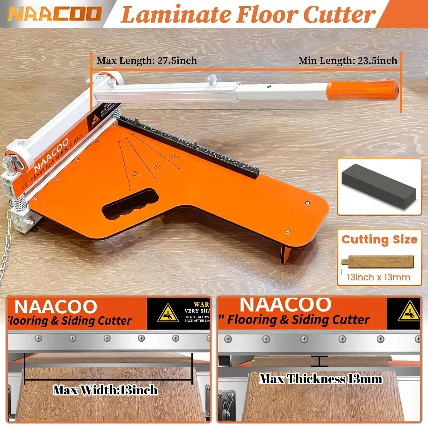 Laminate And Vinyl Floor Cutter 13 Inch With Wheel, One Step Angle And Length Cut For Laminate, Engineered Wood, LVP, VCT, SPC, WPC Floors No Electricity No Dust - Image 3
