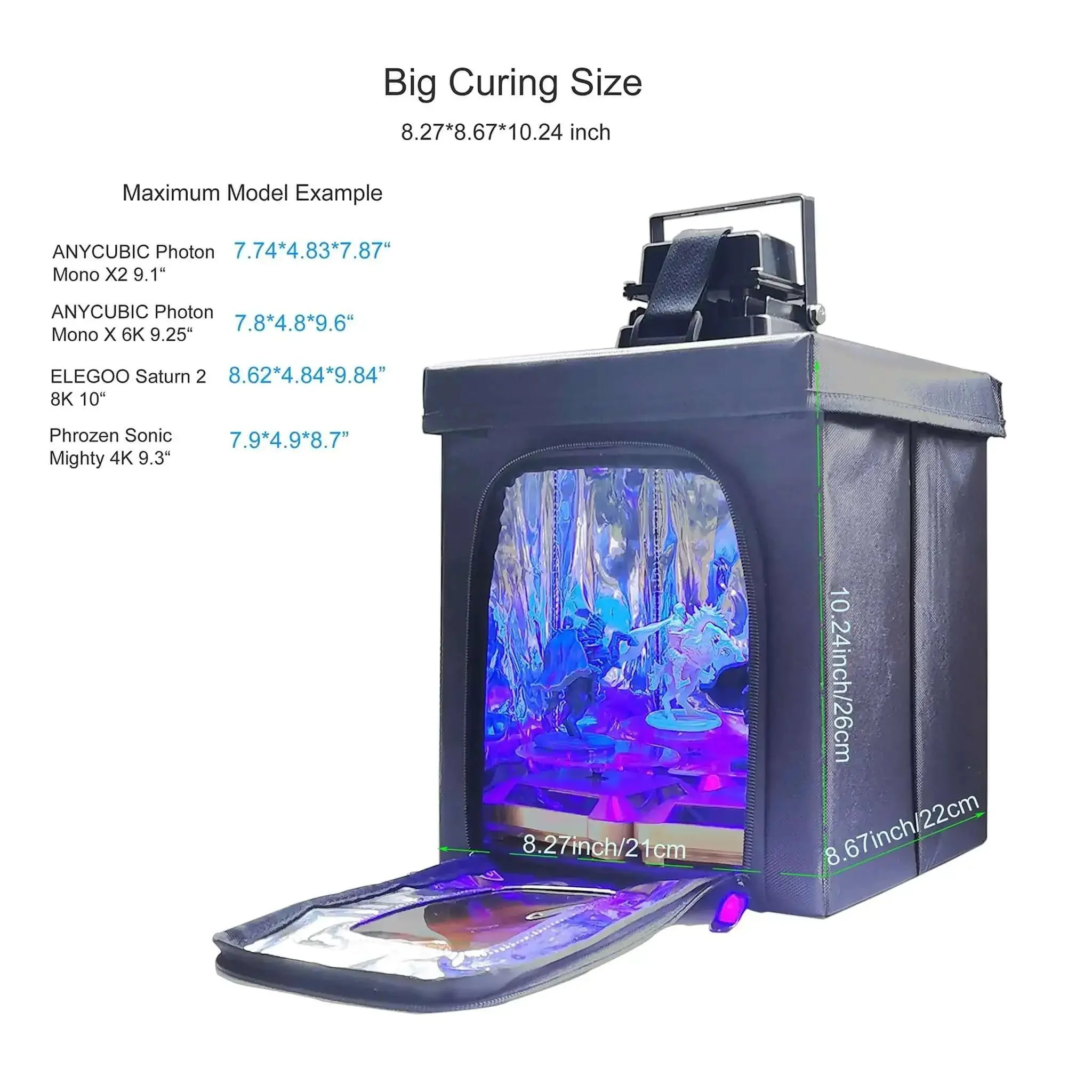 Large 3D Printer Resin Curing Station With UV Light And Solar Turntable Easy Assembly 8.27 By 8.67 By 10.24 Inch Enclosure 405nm UV Resin Compatible For SLA DLP And LCD Printers Quick Solidify Models - Image 7
