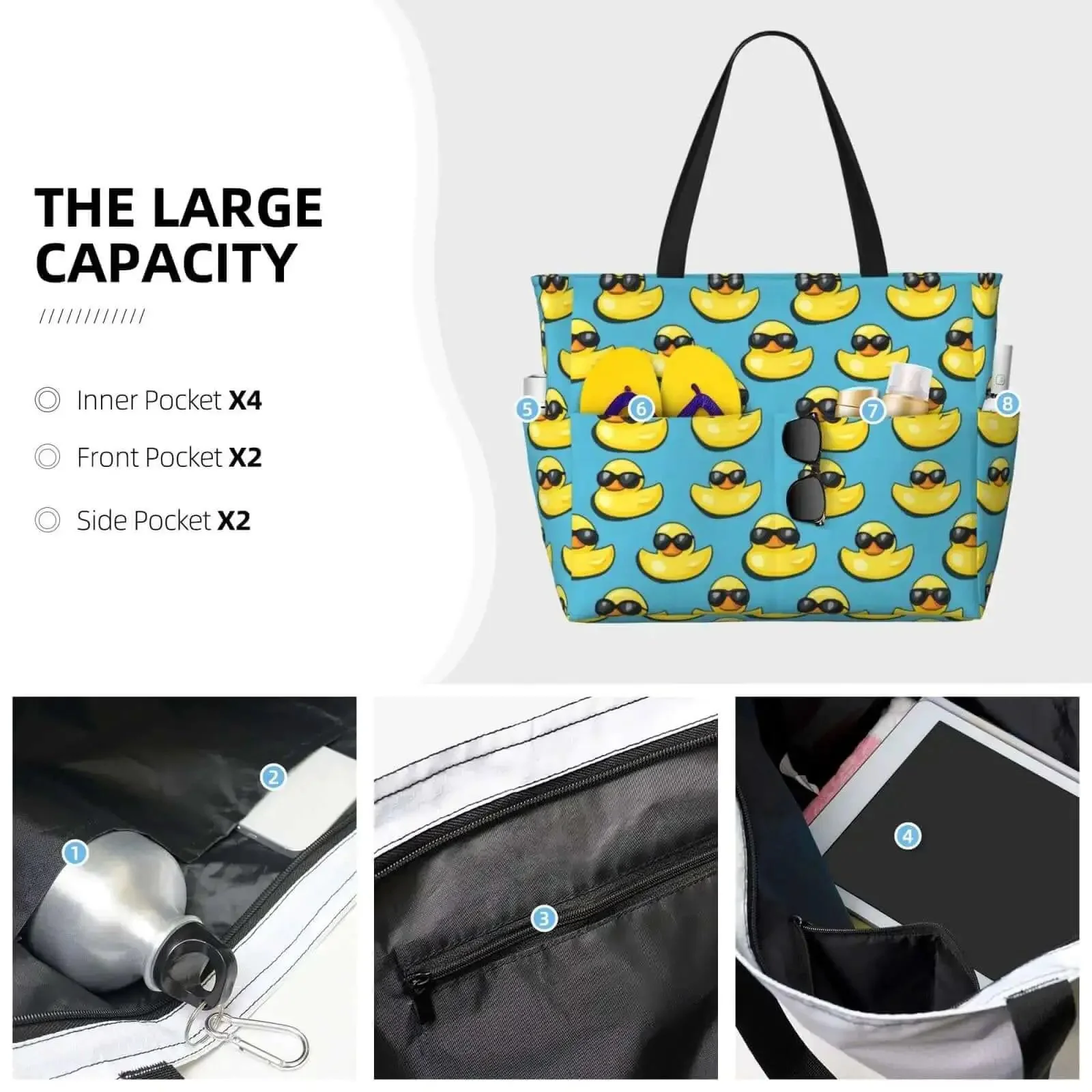 Large Beach Tote Bag For Women Sandproof And Water Resistant With Zipper Sunglasses Print Dope Summer Travel Work Or Beach Day Outdoors A Durable Roomy Tote For All Your Essentials - Image 3
