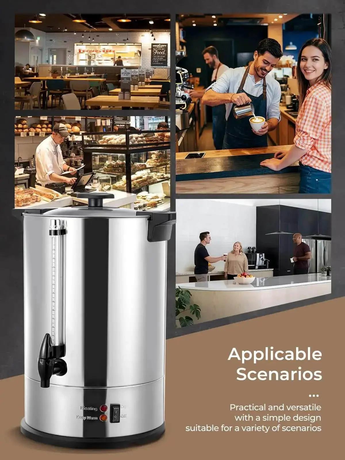Large-Capacity Commercial Coffee Urn Dispenser 15 L Keeps Beverages Hot, 150 Cups Per Hour Quick Brew With Dripless Faucet, 1500W Power For Catering Office Buffet Party And Events - Image 2