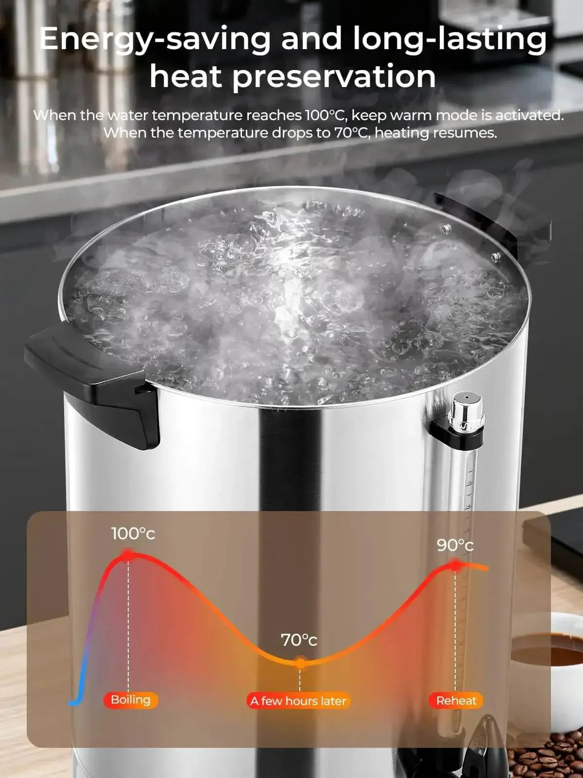 Large-Capacity Commercial Coffee Urn Dispenser 15 L Keeps Beverages Hot, 150 Cups Per Hour Quick Brew With Dripless Faucet, 1500W Power For Catering Office Buffet Party And Events - Image 6