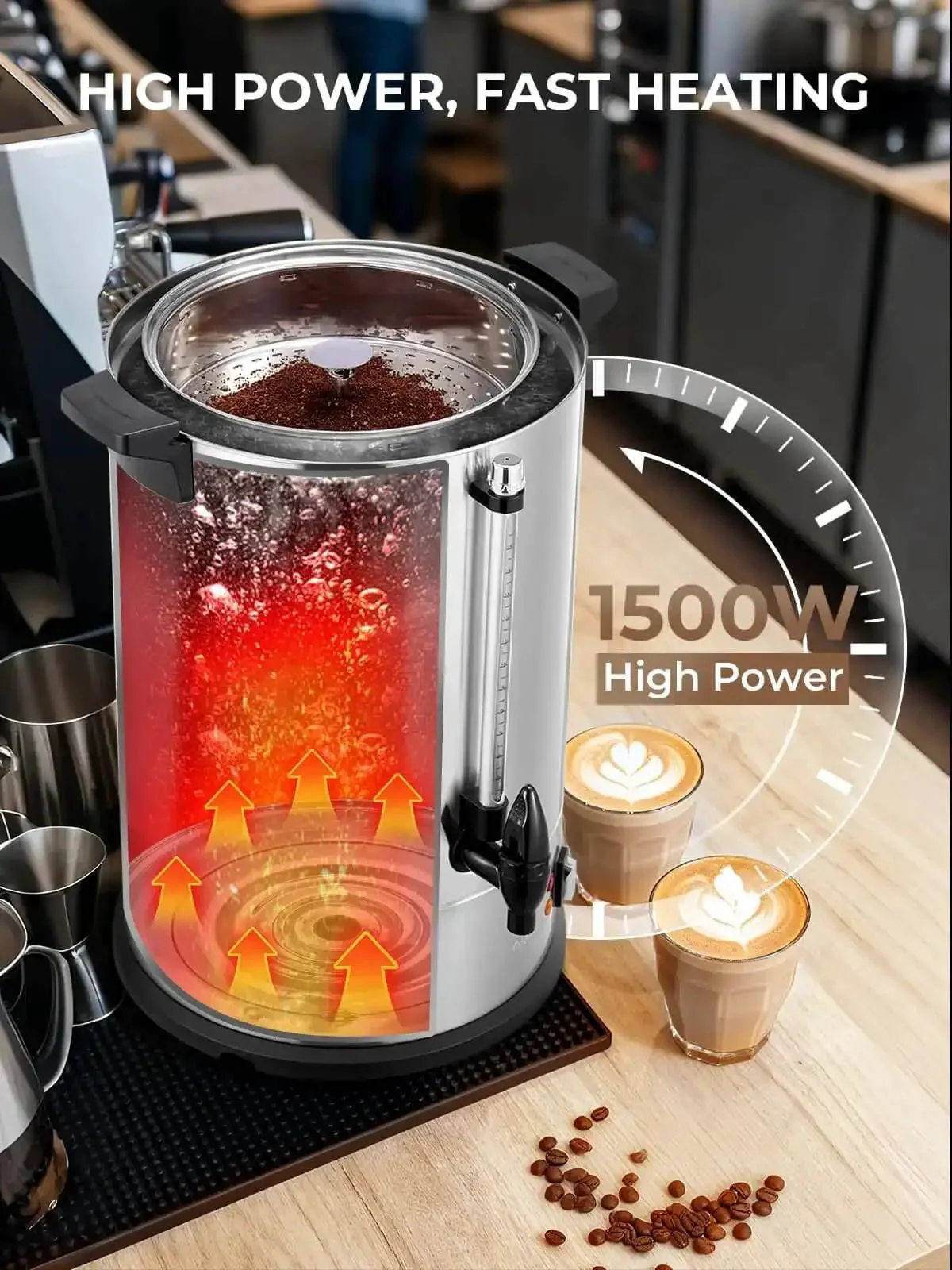 Large-Capacity Commercial Coffee Urn Dispenser 15 L Keeps Beverages Hot, 150 Cups Per Hour Quick Brew With Dripless Faucet, 1500W Power For Catering Office Buffet Party And Events - Image 8