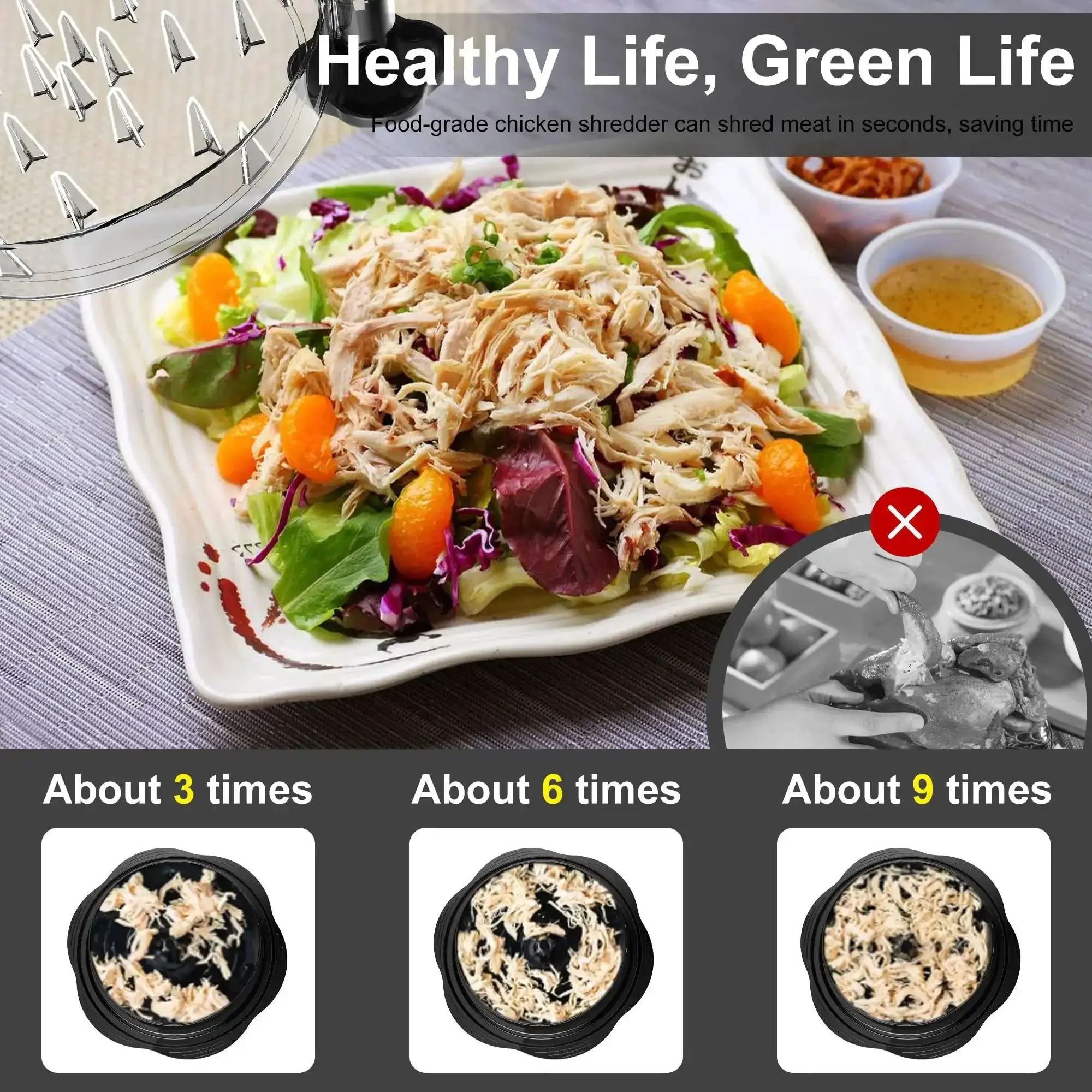 Large Chicken Shredder Tool With Twist, Brush And Fork, Visible Meat Shredder Machine, Anti Slip Strip, Ergonomic Handle, BPA Free, Shreds Chicken Fast And Easy, Great For Pork Beef Chicken, Transparent Lid - Image 7