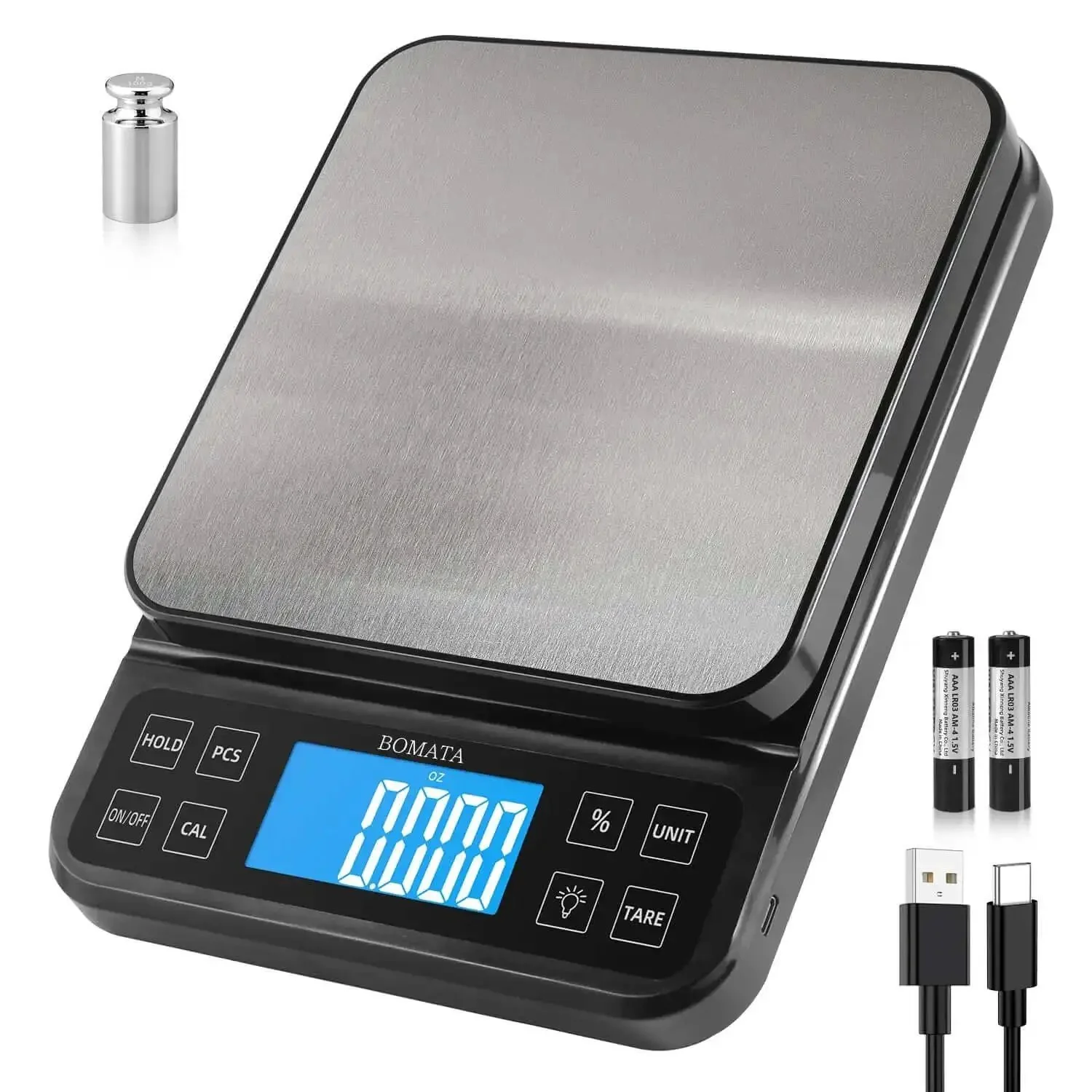 Large Kitchen Scale With 0.1g Precision And 11lb Capacity USB Rechargeable Hold Function Backlit LCD Stainless Steel Pan Big 7.2 By 7.2 Inches Platform Ideal For Bakers With Percentage Mode And Easy Large Item Weighing
