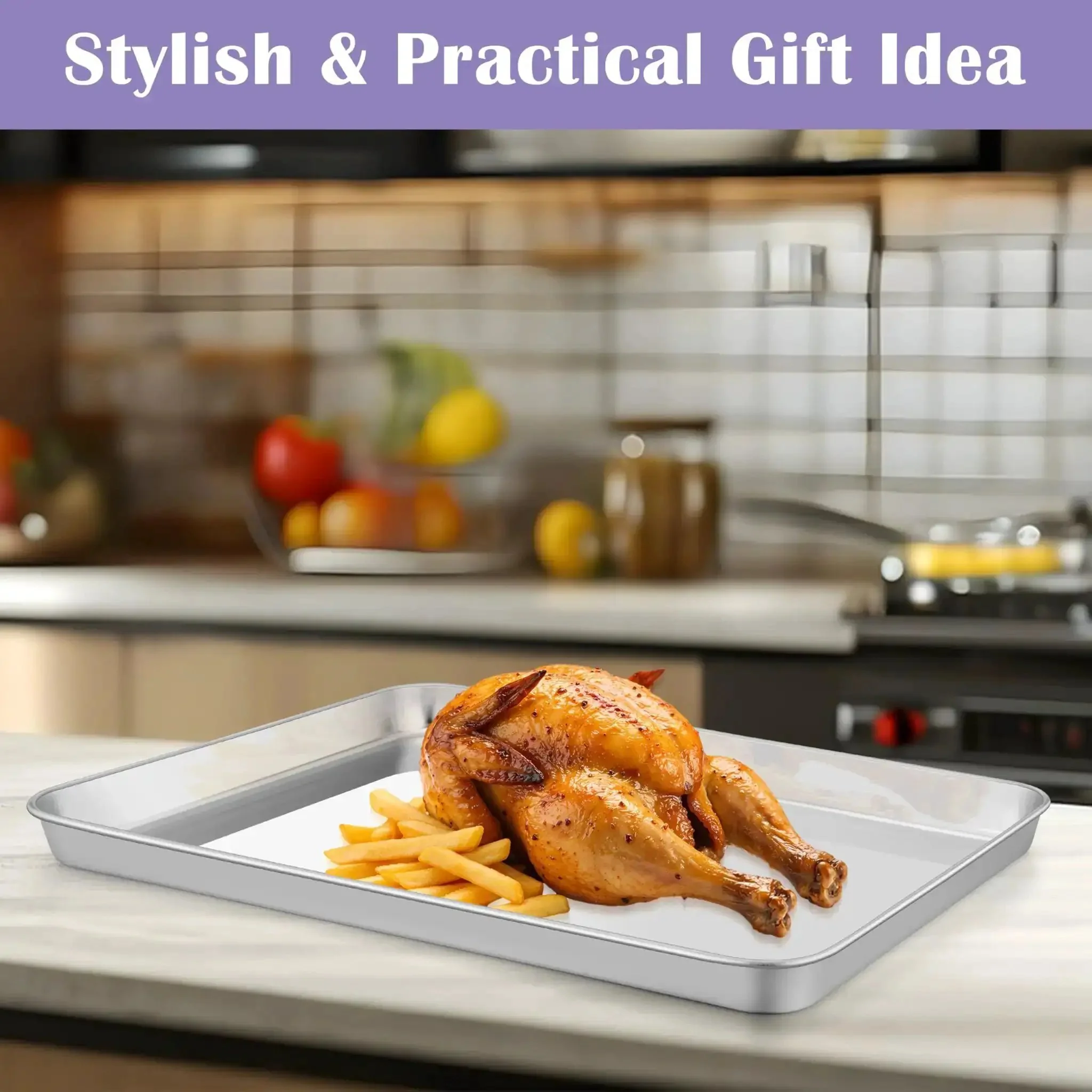 Large Stainless Steel Baking Sheet With Wire Rack Set 20x14 Inch 2 Pans And 2 Racks Non Toxic Heavy Duty Rust Resistant Oven And Dishwasher Safe Cooling Rack Included For Baking Cookies And Roasting - Image 2