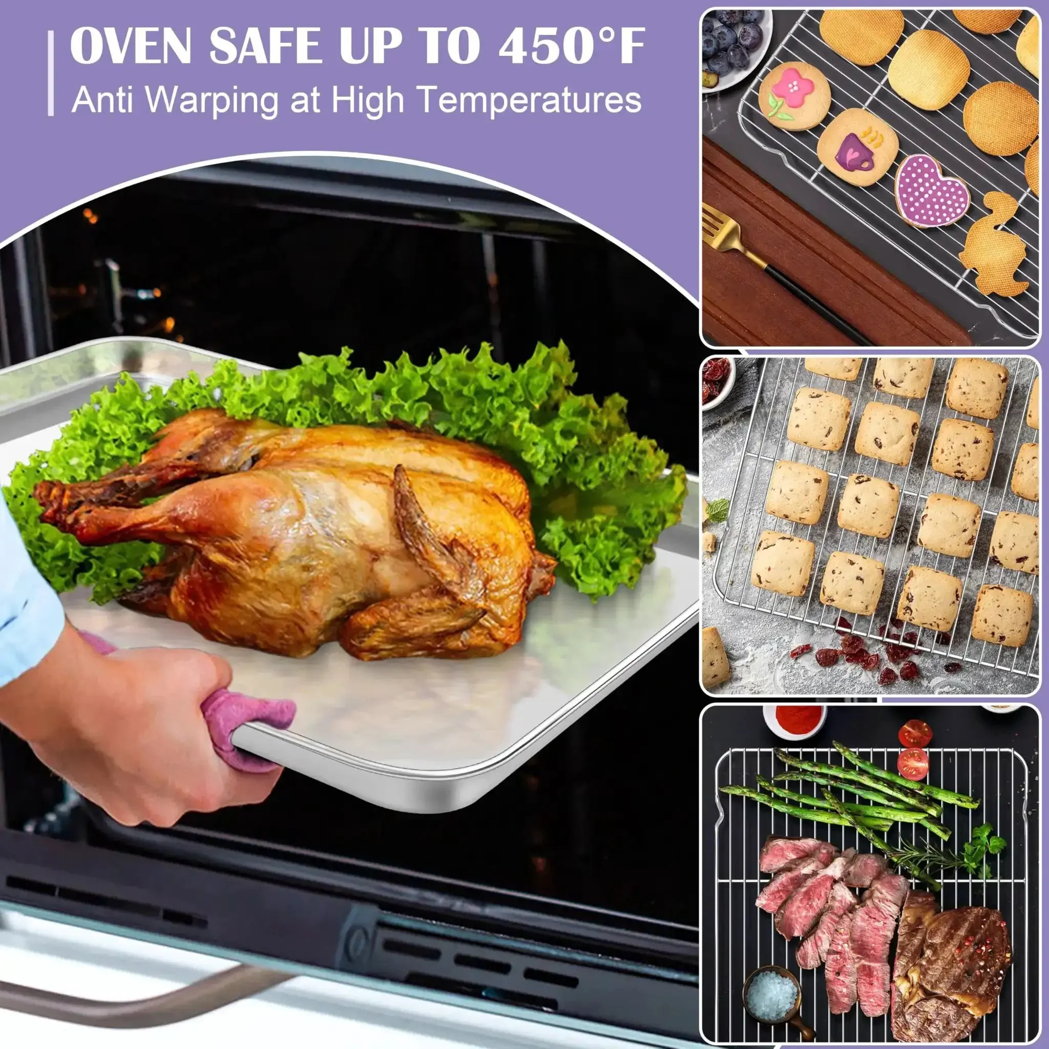 Large Stainless Steel Baking Sheet With Wire Rack Set 20x14 Inch 2 Pans And 2 Racks Non Toxic Heavy Duty Rust Resistant Oven And Dishwasher Safe Cooling Rack Included For Baking Cookies And Roasting - Image 4