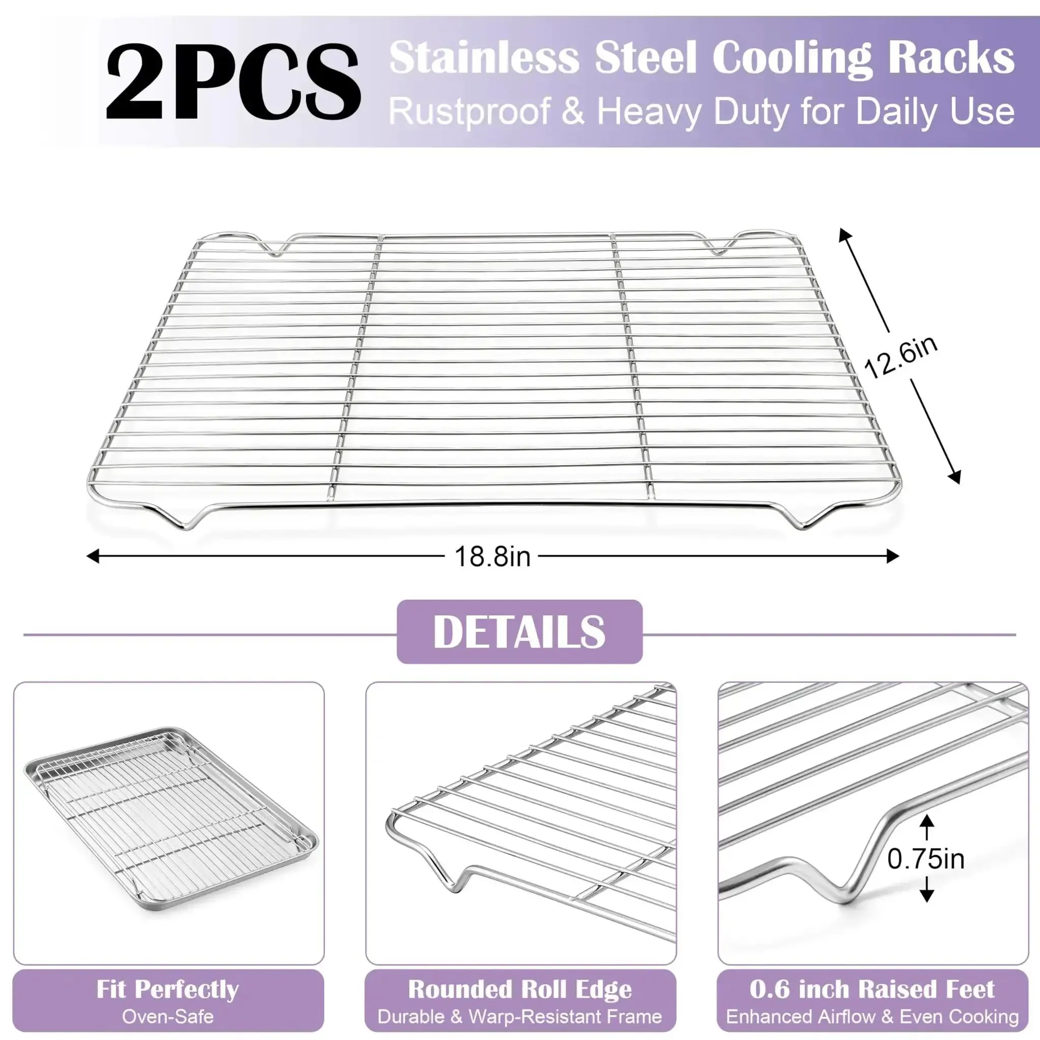Large Stainless Steel Baking Sheet With Wire Rack Set 20x14 Inch 2 Pans And 2 Racks Non Toxic Heavy Duty Rust Resistant Oven And Dishwasher Safe Cooling Rack Included For Baking Cookies And Roasting - Image 6