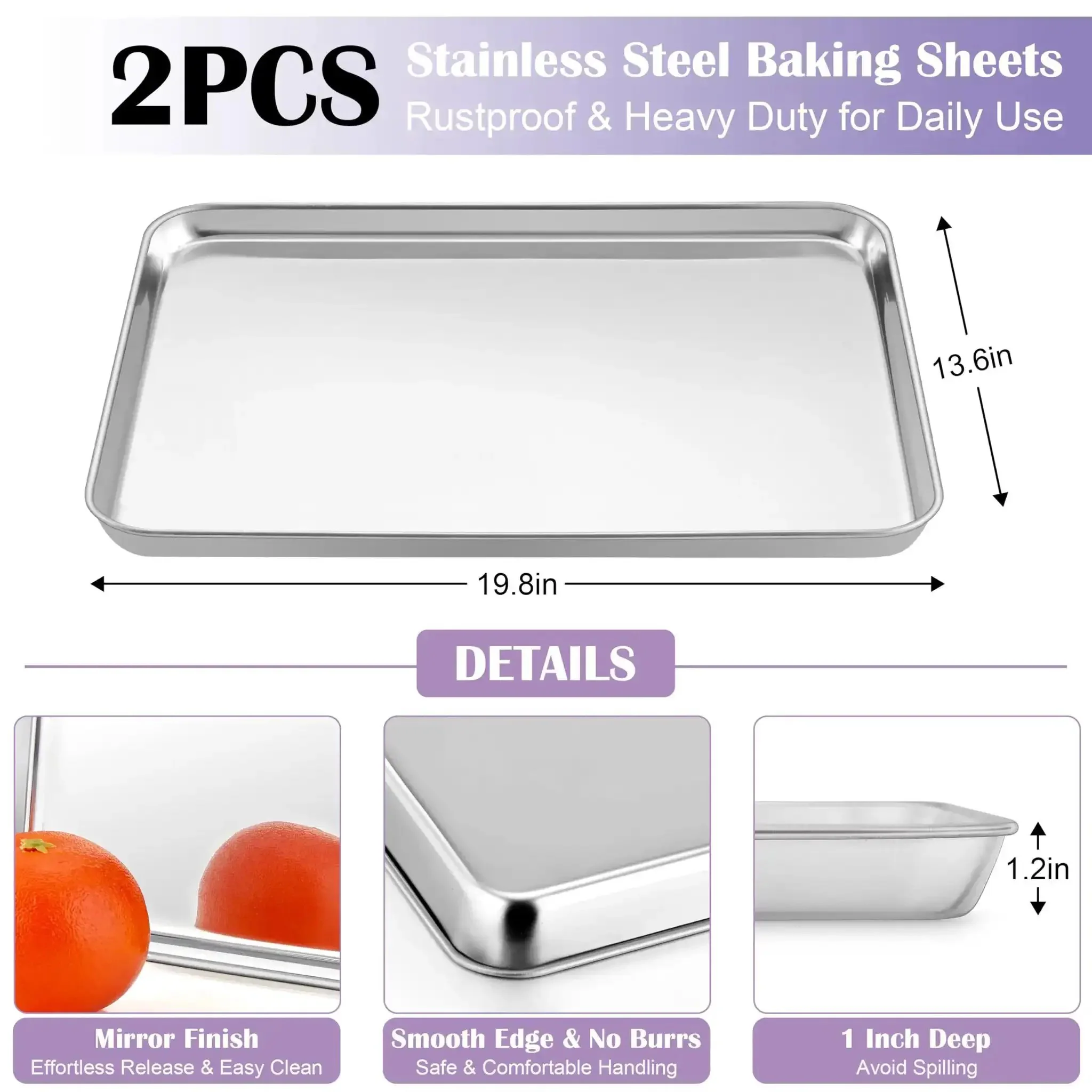 Large Stainless Steel Baking Sheet With Wire Rack Set 20x14 Inch 2 Pans And 2 Racks Non Toxic Heavy Duty Rust Resistant Oven And Dishwasher Safe Cooling Rack Included For Baking Cookies And Roasting - Image 7