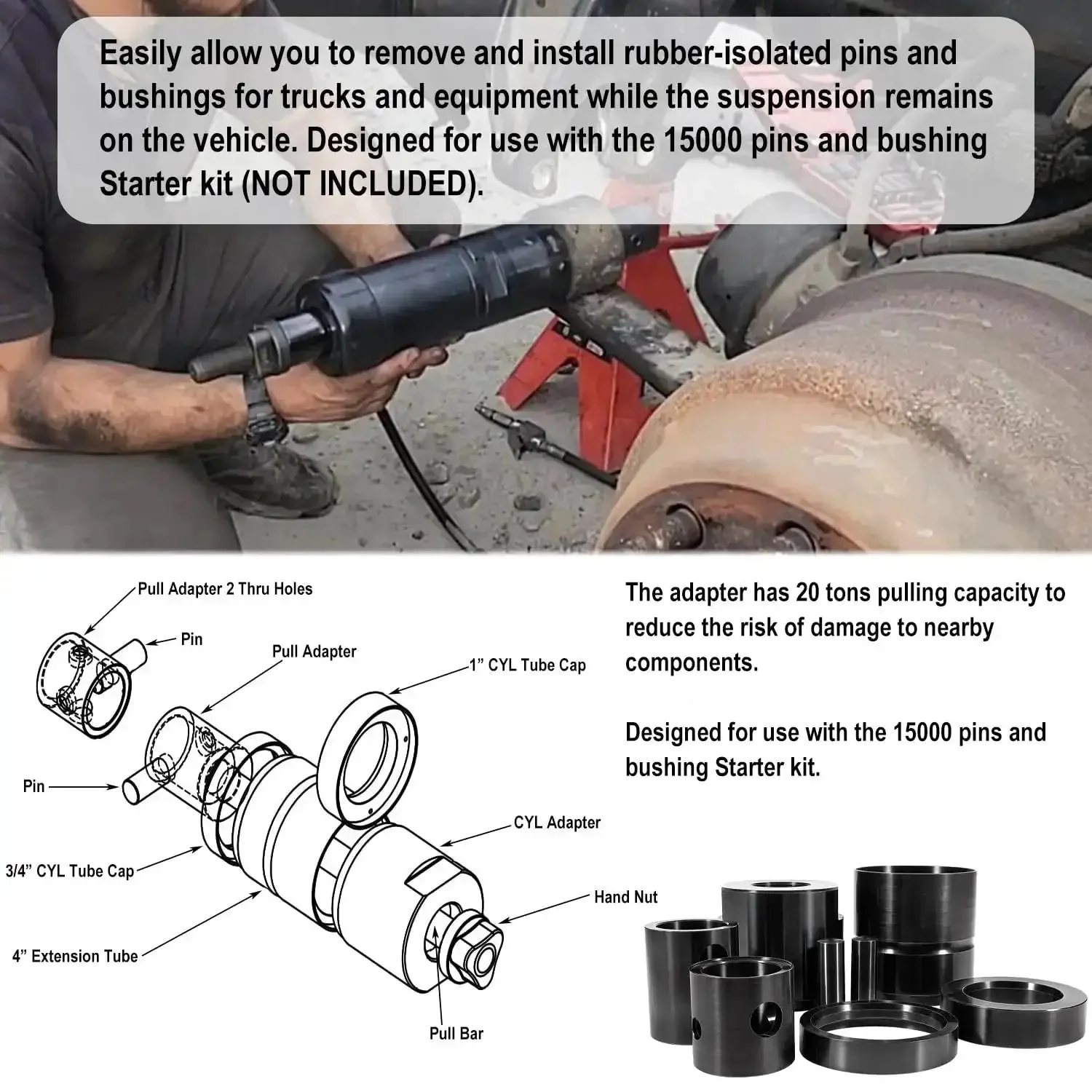 Leaf Spring Pin And Bushing Adapter Service Kit Remover And Installer Tool Set For Heavy Duty Trucks And Equipment Pro Grade Maintenance Kit For Fleet Mechanics And Auto Shops - Image 8