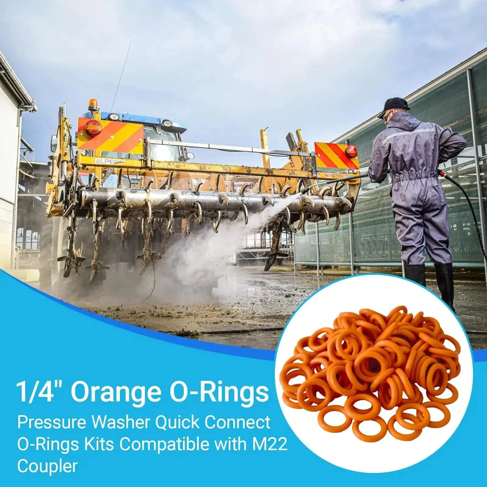 Leak Proof One Quarter Inch Pressure Washer O Rings Set For Quick Couplers That Fit M22 Connectors 100 Pack High Temperature Oil Resistant Replacement Seals Kit With Reusable Storage Case Orange - Image 5