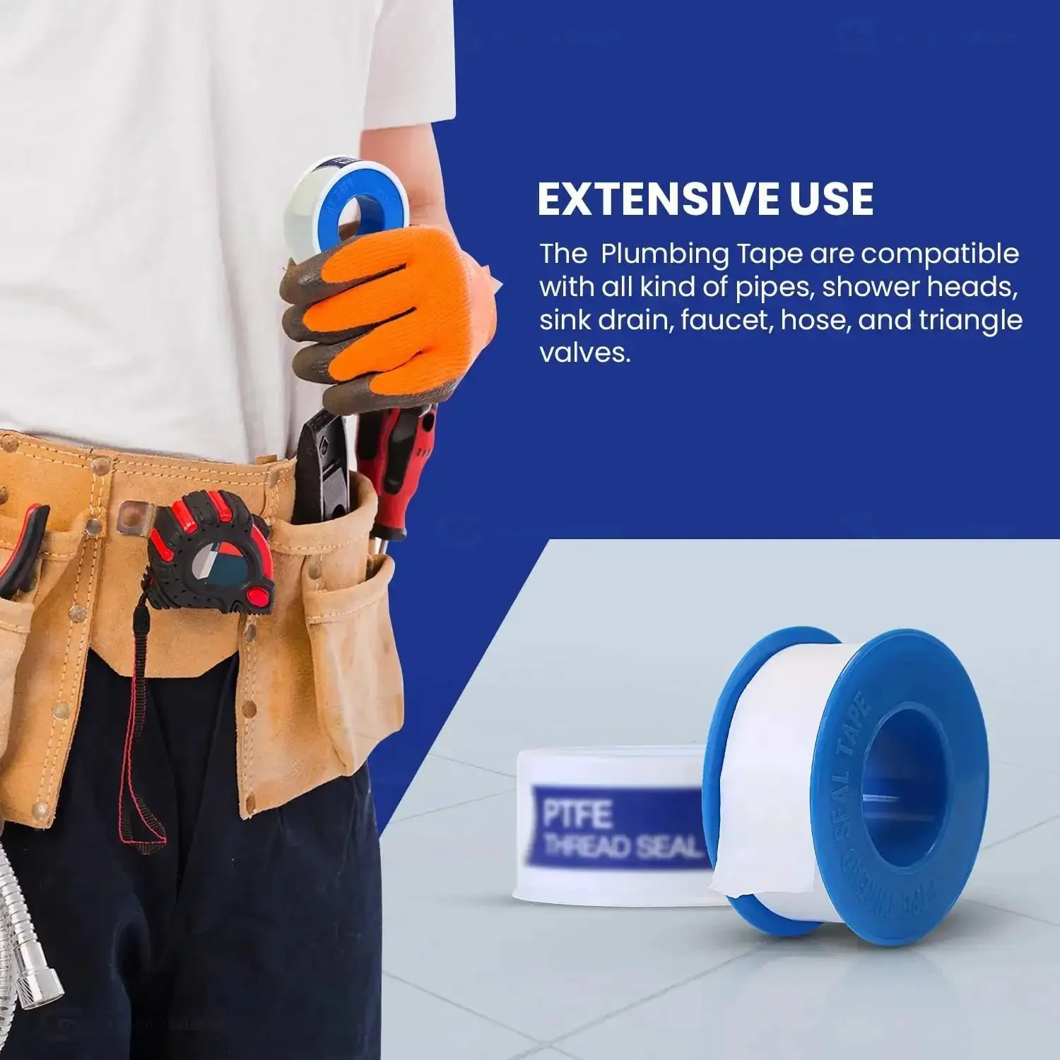 Leak Proof PTFE Thread Seal Tape Set Three Quarters Inch By Five Hundred Twenty Inches Ten Rolls High Density Plumbing Tape For Shower Heads Faucets Pipes And Gas Lines Water Sealant - Image 4