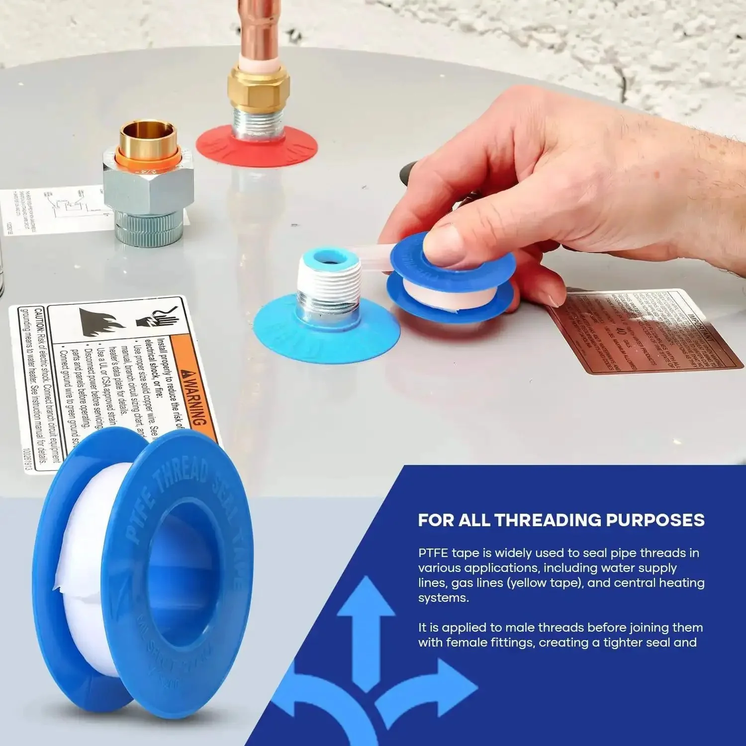 Leak Proof PTFE Thread Seal Tape Set Three Quarters Inch By Five Hundred Twenty Inches Ten Rolls High Density Plumbing Tape For Shower Heads Faucets Pipes And Gas Lines Water Sealant - Image 5