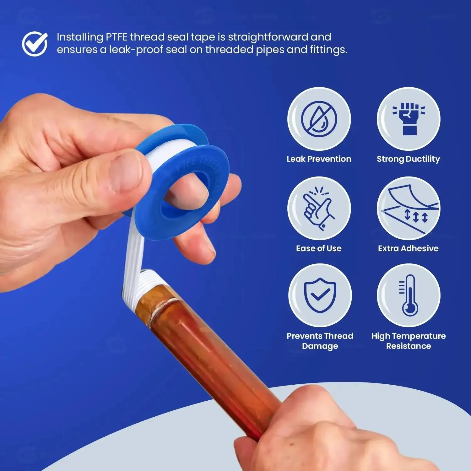 Leak Proof PTFE Thread Seal Tape Set Three Quarters Inch By Five Hundred Twenty Inches Ten Rolls High Density Plumbing Tape For Shower Heads Faucets Pipes And Gas Lines Water Sealant - Image 6