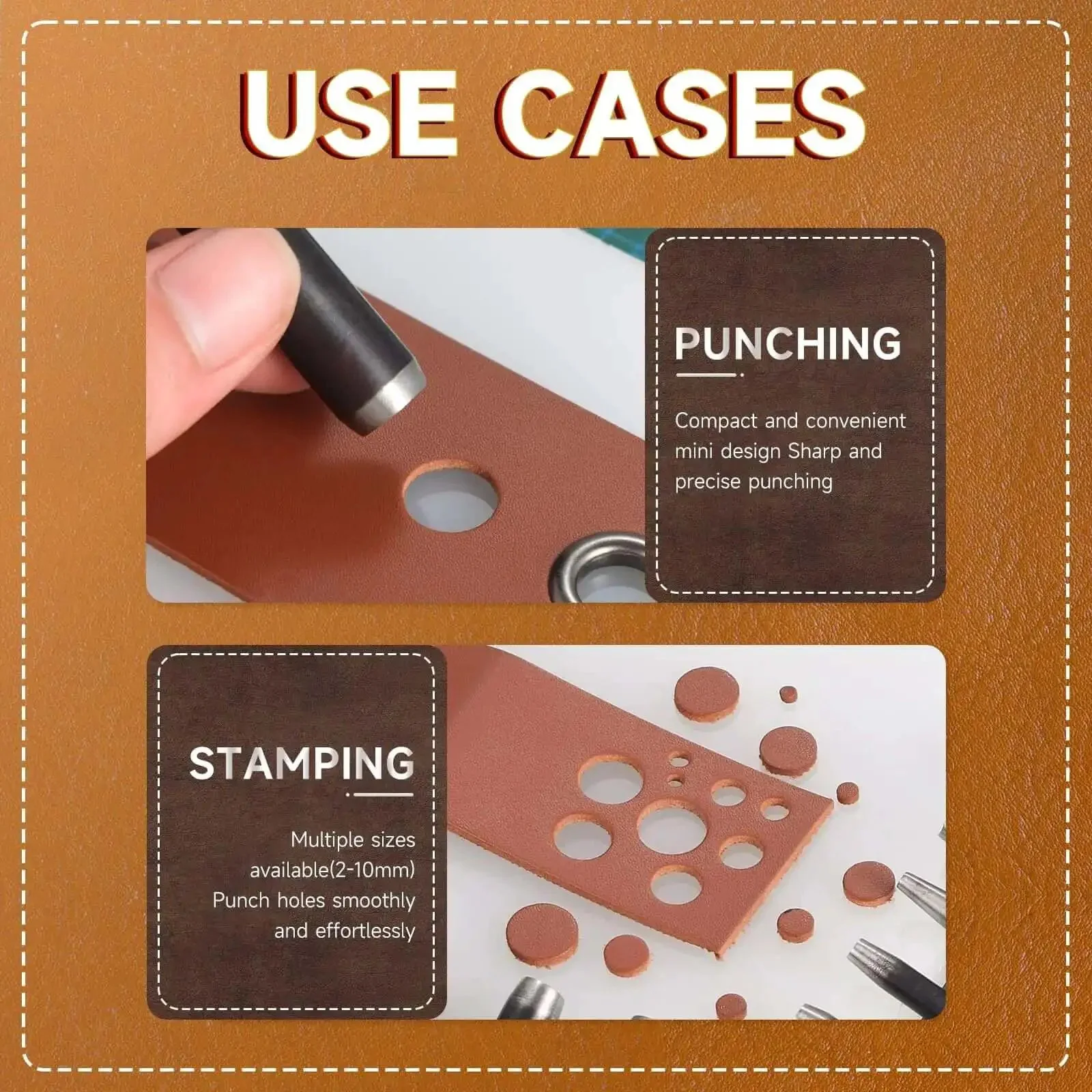 Leather Circle Cutter Set With 10 Round Punch Tools And High Carbon Steel Dies For Precise DIY Leathercraft Cuts 2mm To 10mm Size Range 40mm Height Pro Grade Durable Leatherworking Kit - Image 3