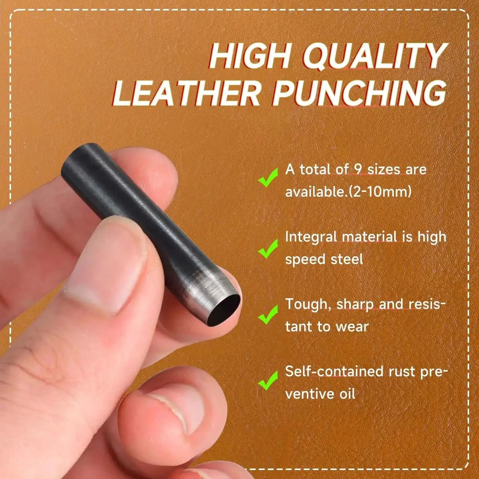Leather Circle Cutter Set With 10 Round Punch Tools And High Carbon Steel Dies For Precise DIY Leathercraft Cuts 2mm To 10mm Size Range 40mm Height Pro Grade Durable Leatherworking Kit - Image 6