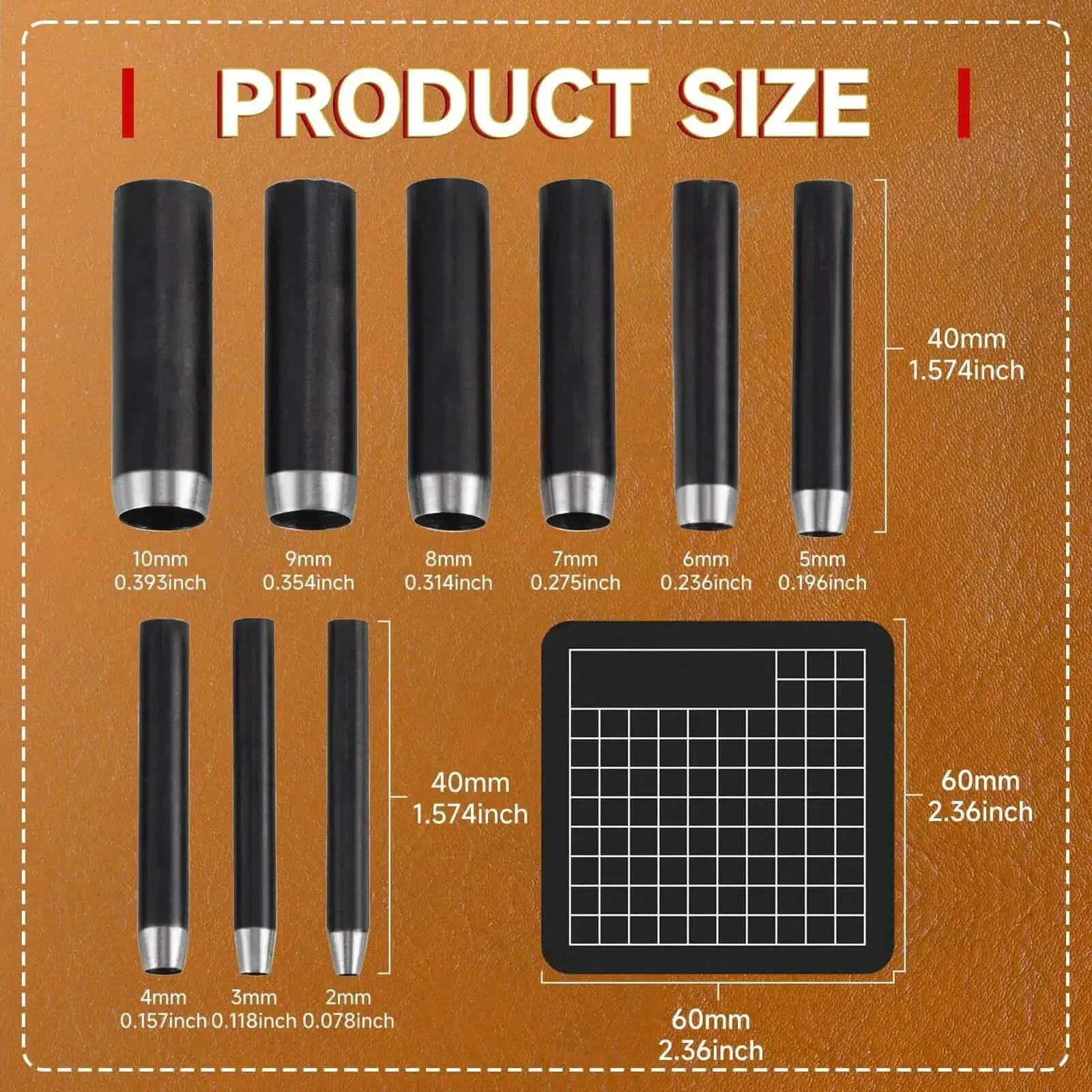 Leather Circle Cutter Set With 10 Round Punch Tools And High Carbon Steel Dies For Precise DIY Leathercraft Cuts 2mm To 10mm Size Range 40mm Height Pro Grade Durable Leatherworking Kit - Image 9
