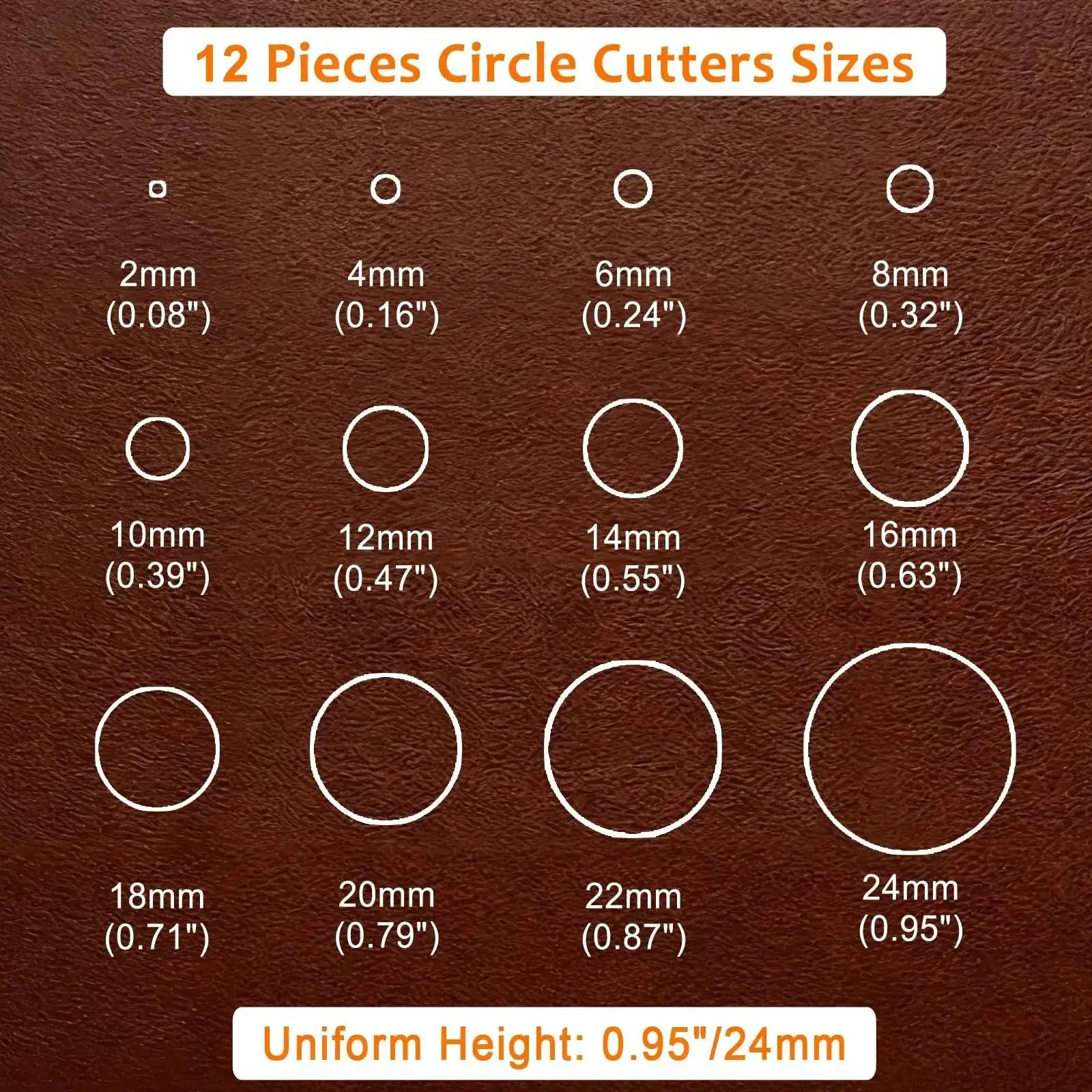 Leather Circle Cutter Tool Set 12 Piece Circle Punch Kit With Pro Grade Calibrated Diameters From 2 mm To 24 mm For DIY Leathercrafts High Carbon Steel Round Cutting Dies - Image 9