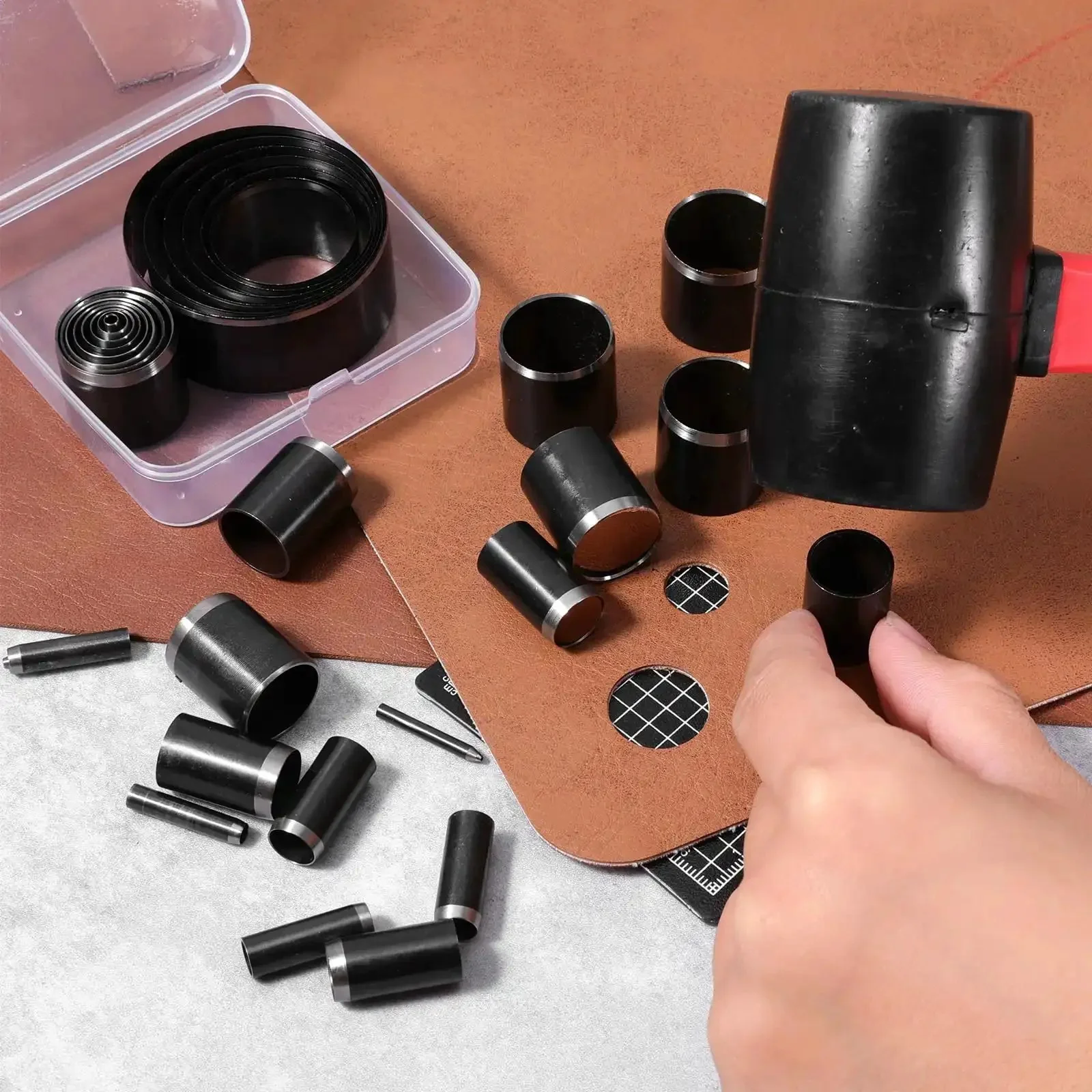 Leather Circle Cutter Tool Set 31 Piece Pro Grade Punch Kit With High Carbon Steel Round Dies Ranging From 1Mm To 55Mm For DIY Leather Crafts Belts Jewelry Wallets And More - Image 3