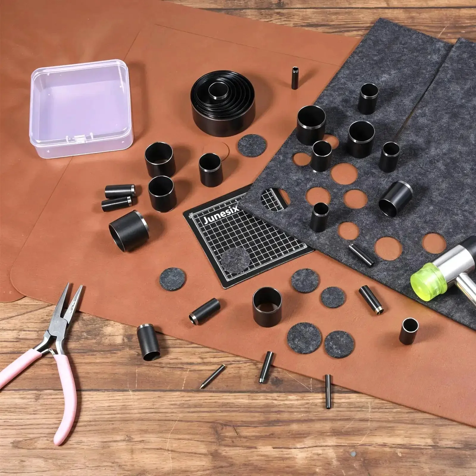Leather Circle Cutter Tool Set With 31 Piece Circle Punches From 1mm To 55mm Pro Grade High Carbon Steel Cutting Dies For DIY Leather Crafts Durable Hole Punch Kit For Crafting And Leather Working Projects - Image 3