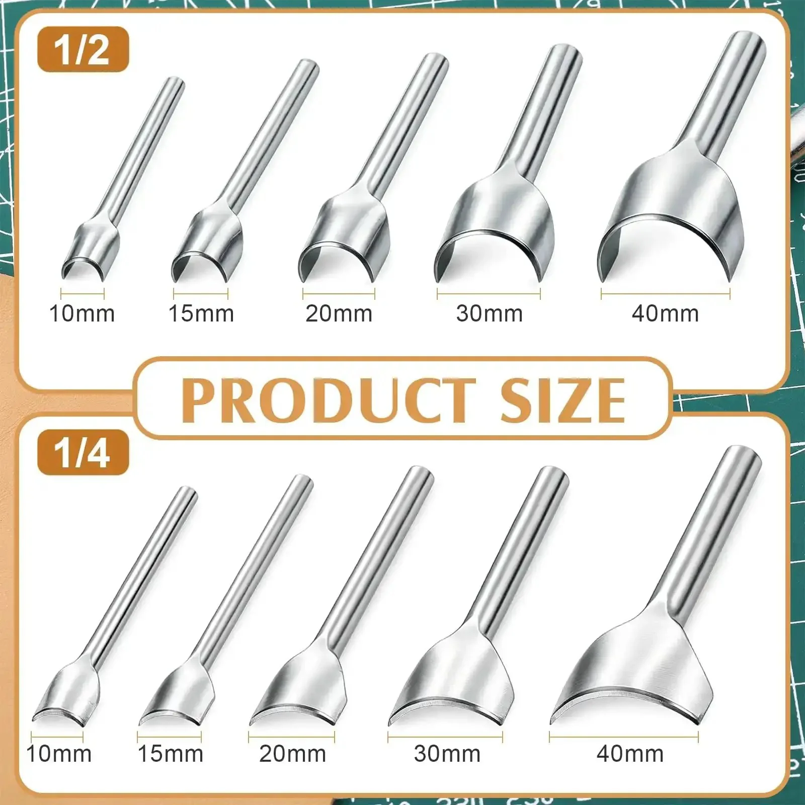 Leather Corner Punch Set In 5 Sizes 10mm 15mm 20mm 30mm 40mm Half Round Arc Shaped Edge Cutter For Belts Purses Bags Wallets And DIY Projects Handy Pro Grade Hand Tool For Clean Precise Punches - Image 6