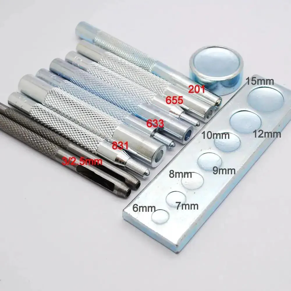 Leather Craft Rivet And Snap Kit Set 11 Piece Die Punch And Rivet Setter Tool With Base For Punching Holes And Installing Metal Poppers Only In 10mm 12.5mm 15mm And 17mm DIY Leatherworking Hand Tool Kit - Image 4