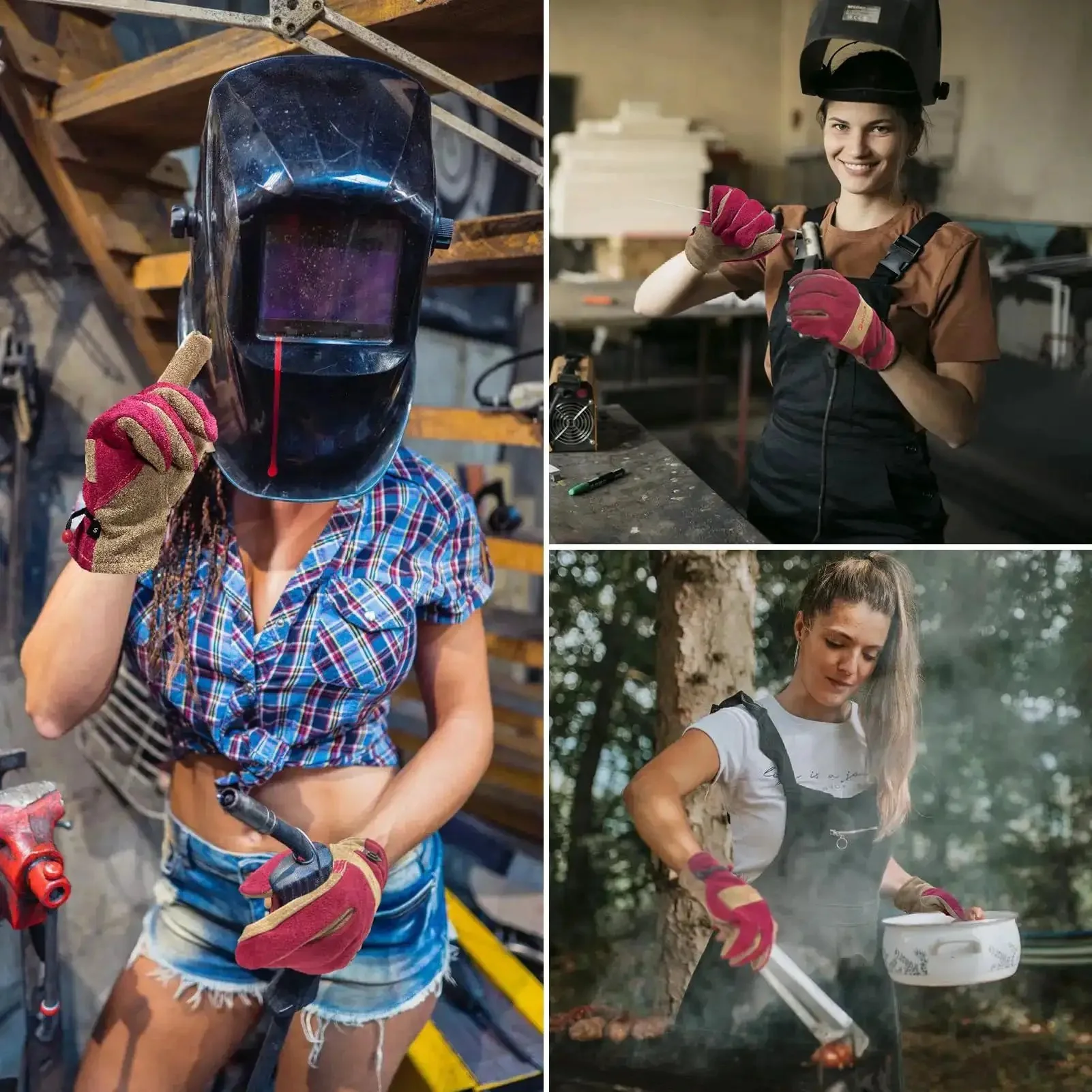 Leather Gardening Work Gloves For Women With Cowhide Leather And Double Stitched Seams Tough As Nails Heavy Duty Protective Gloves For TIG MIG Welding Construction Farm Concrete Work Landscaping And Woodworking - Image 2
