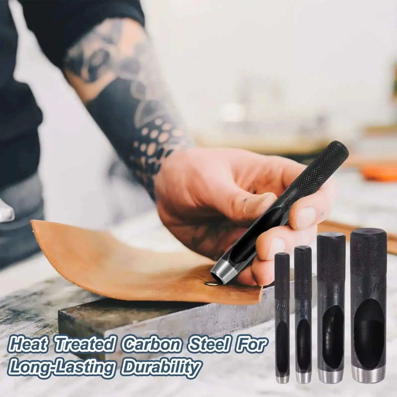 Leather Hole Punch 25mm Hollow Round Puncher Cutter Carbon Steel Pro Grade Tool For Belts Watch Bands Gaskets And DIY Leather Craft Repair Black Finish Durable And Handy Workhorse - Image 3