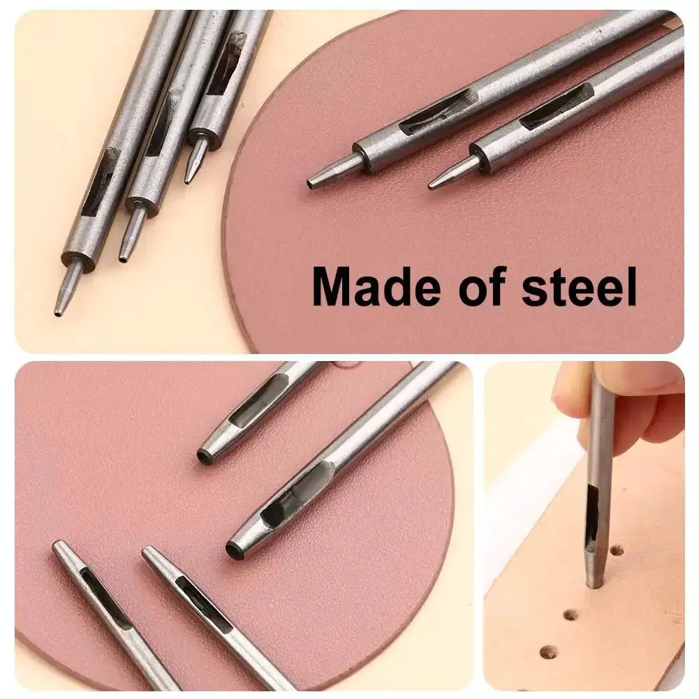 Leather Hole Punch Tool Set With 10 Round Punch Sizes From 0.5mm To 3.5mm And Double Head Plastic Rubber Hammer For Belts Canvas Watch Bands And Other Projects Durable Carbon Steel Construction Workhorse Kit - Image 2