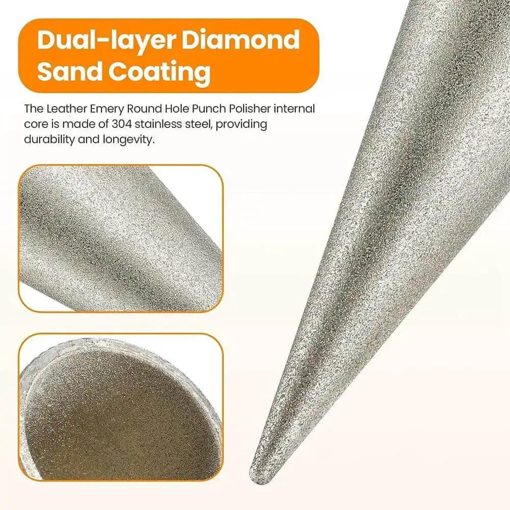 Leather Round Hole Punch and Edge Sharpener Tool 3-16mm Emery Coated Polisher Grinder for DIY Leatherwork, Fast Precise Holes, Durable Punch, Silver Gray - Image 6