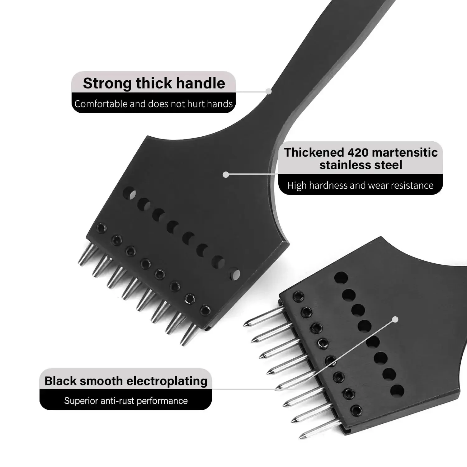 Leather Stitching Punch Set With Removable Hole Heads For DIY Leather Craft And Saddle Work 4Cr13 Stainless Steel Pricking Irons Includes Round Hex Diamond Olive Hole Heads Easy Swap Punch Tool For Precise Holes - Image 6
