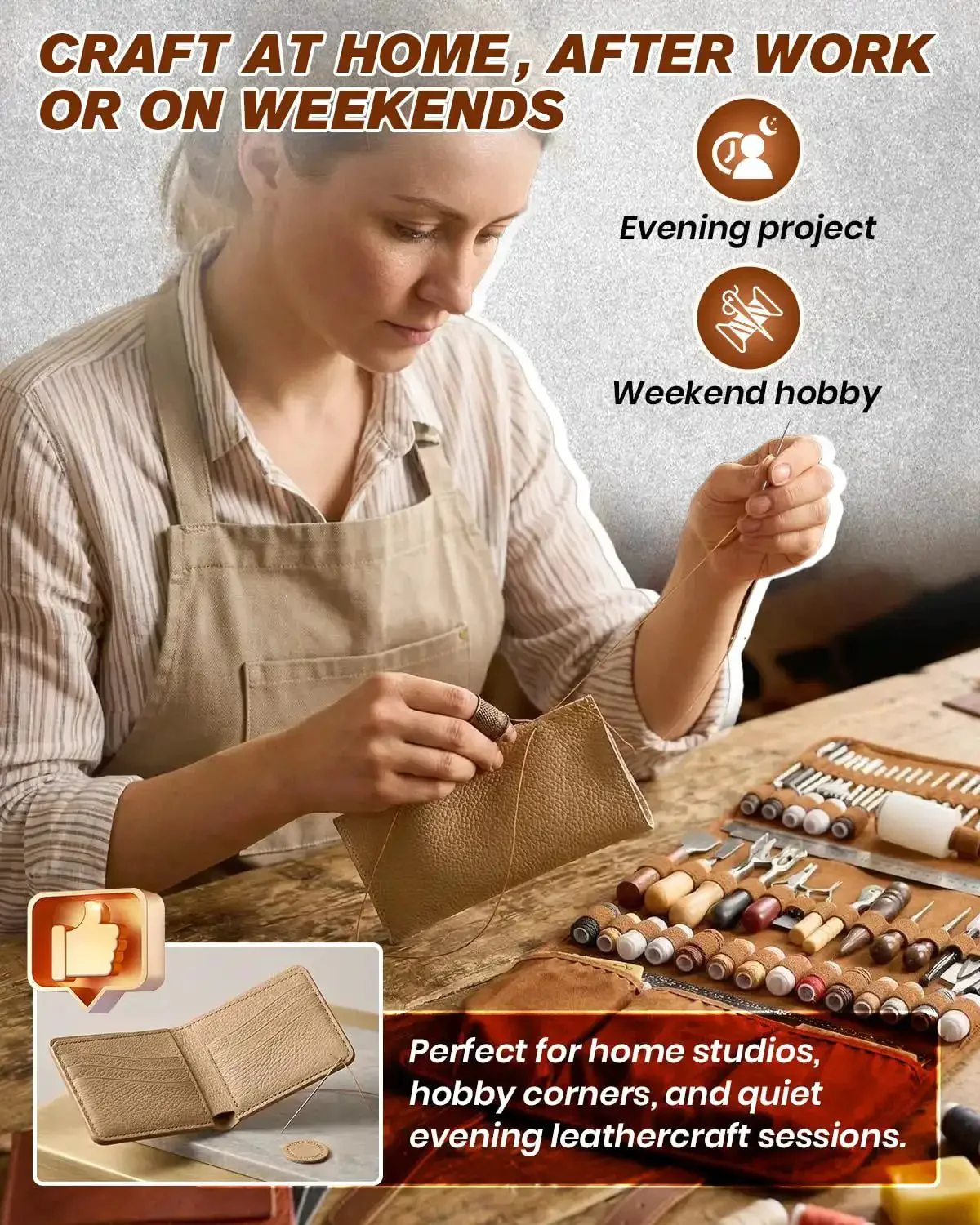 Leather Working Tools Kit Max Version With Custom Handbag Cutting Mats Engraving Punching Sewing Stamping Sanding Tools For Handicraft Work And Repair Portable Leather Workshop - Image 3