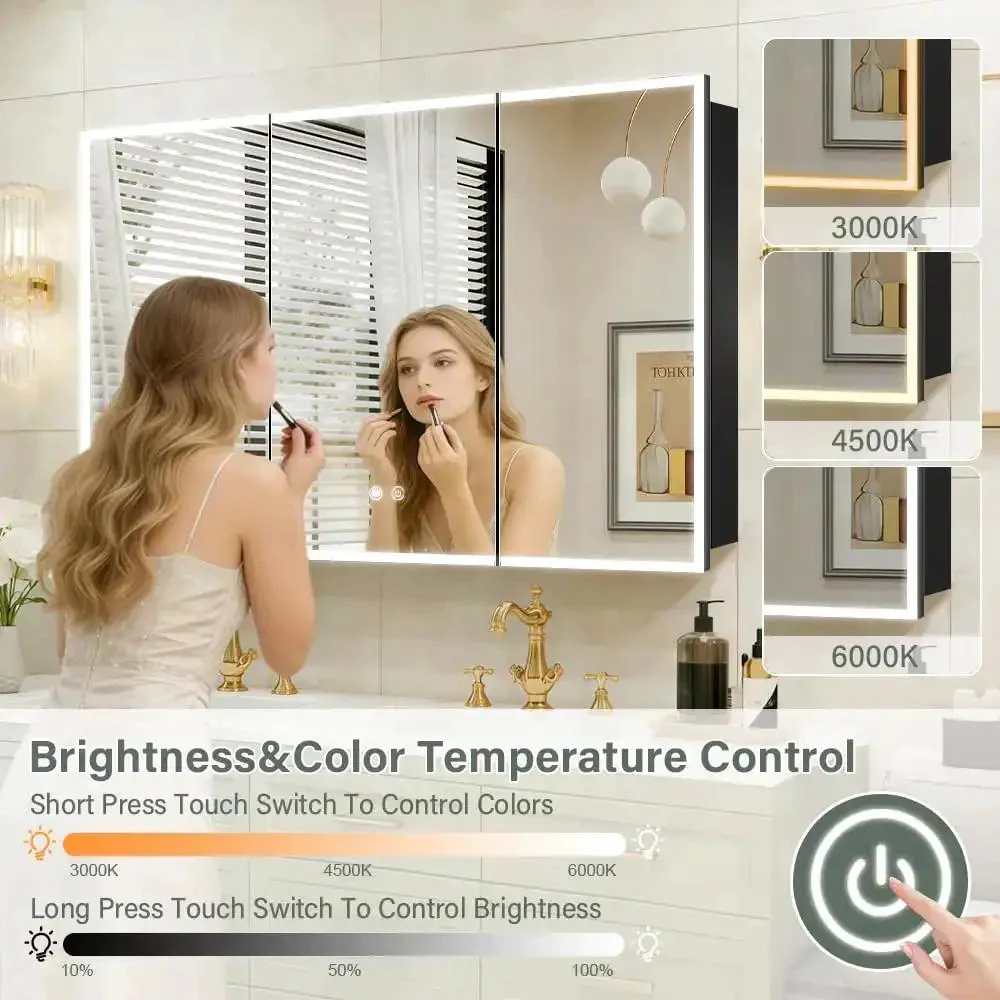 LED Medicine Cabinet 48 By 32 Inch With Demister, Dimmable Interior Lighting, Three Color Temperature, USB Shaver Socket, Detachable Side Panels For Recessed Or Surface Mount, Recessed Or Wall Mount, Internal Shelves, Easy Installation - Image 5