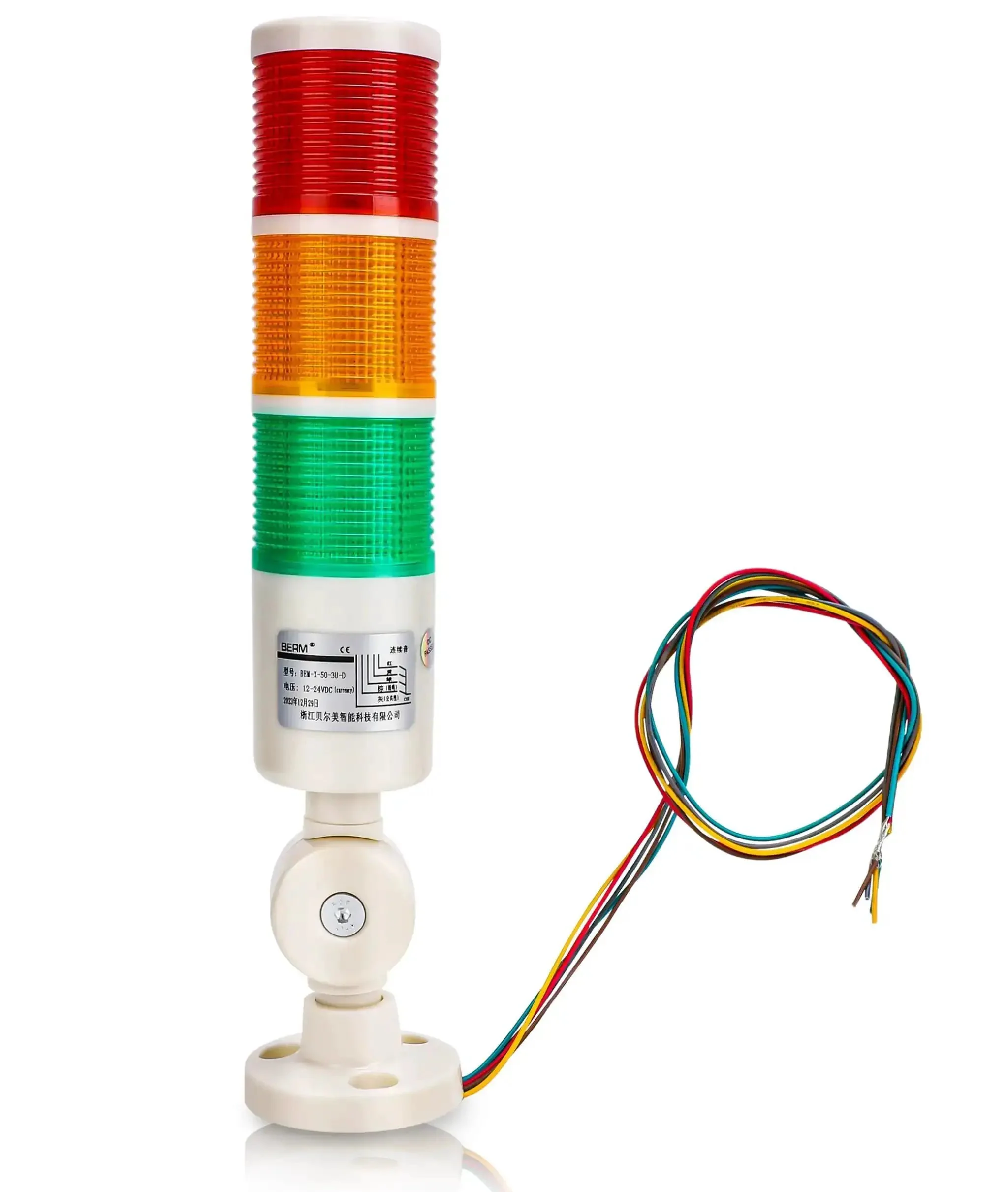 LED Warning Light Tower With Buzzer For CNC Machines And Tooling, Red Orange Green Indicator Alarm Stack, Industrial Alarm Beacon For Mechanical Equipment, 24VDC Power, Durable Construction, Easy Install, Clear Audible Alert