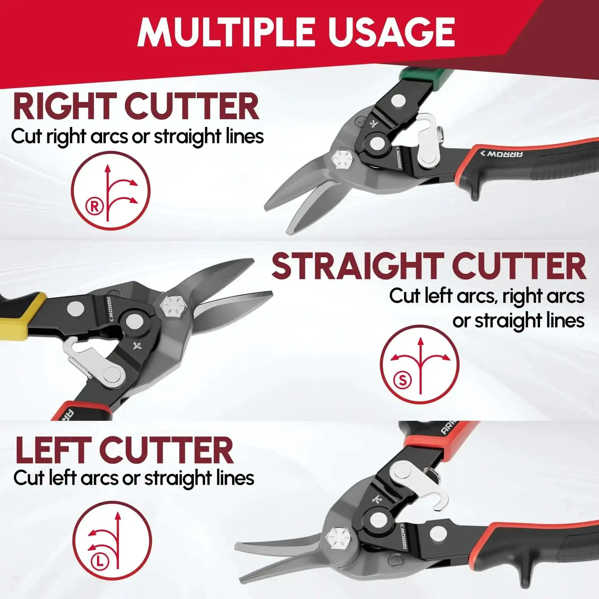 Left Straight Right Tin Snips Set 8 Inch For Metal Sheet Cutting High Leverage Aviation Snips With CRV Steel Durable Heavy Duty Cutter For Home Garage Workshop - Image 7