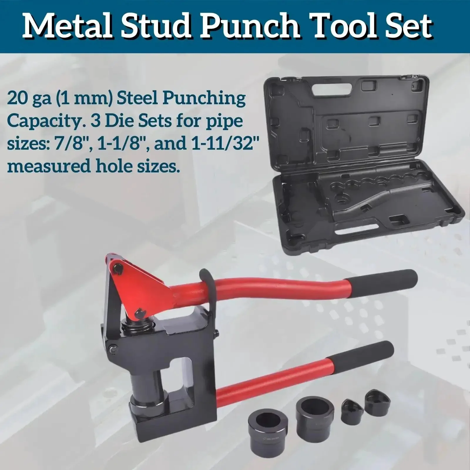 Lever-Action Sheet Metal Punch Kit For 20 Gauge Steel With Conduit Hole Cutter Set Includes 7/8 Inch 1-1/8 Inch And 1-11/32 Inch Knockout Drivers For Precise Holes And Clean Cuts - Image 9