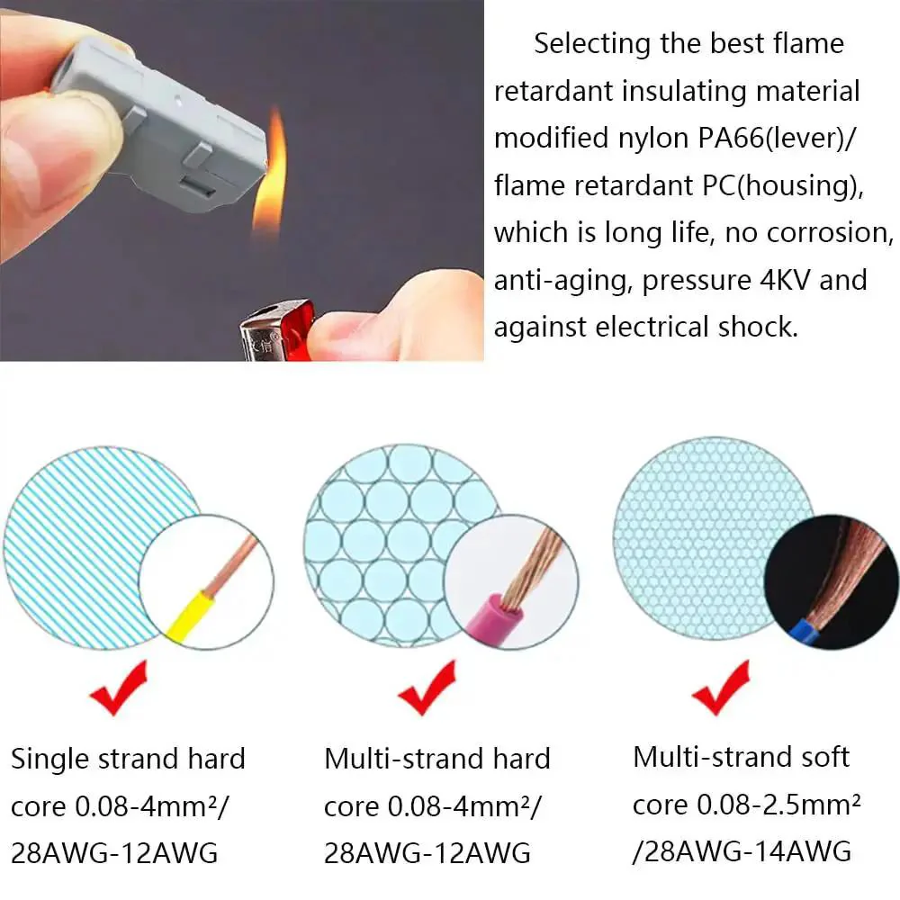 Lever Nut Wire Connector Kit 25 Pcs SPL-1M Quick Terminal Block Spring Connectors For Splicing 0.08 4mm2 Wire 28 12 AWG Easy DIY Electrical Hassle Free Flame Retardant Nylon Housing 250V 600V 32A Rated - Image 2