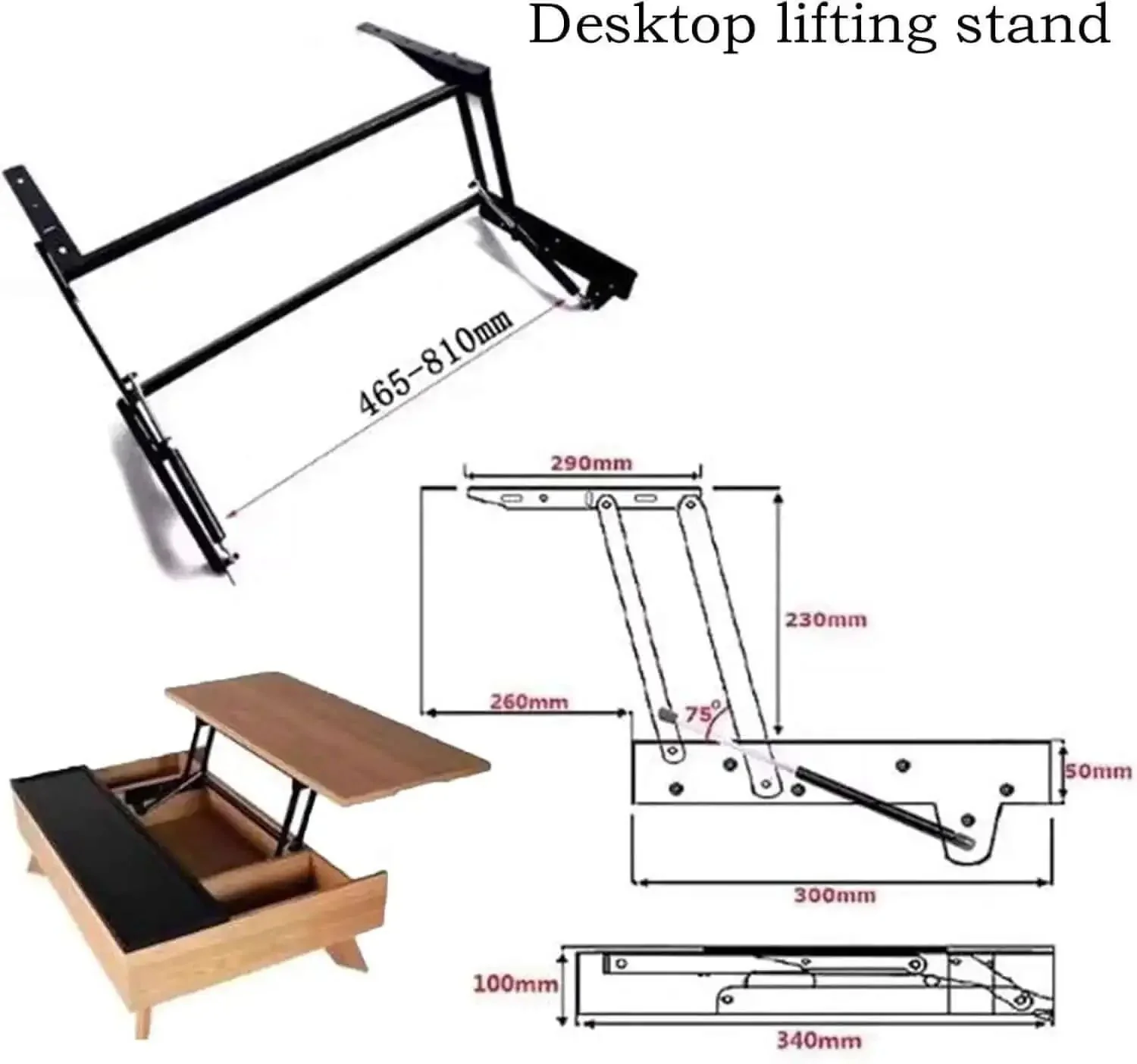 Lift Up Top Coffee Table Kit With Solid Metal Frame And Spring Hinge, Mounting Screws Included, Adjustable Width From 18.3 To 32 Inches, DIY Hardware To Turn Any Table Into A Functional Hidden Storage Coffee Console - Image 5
