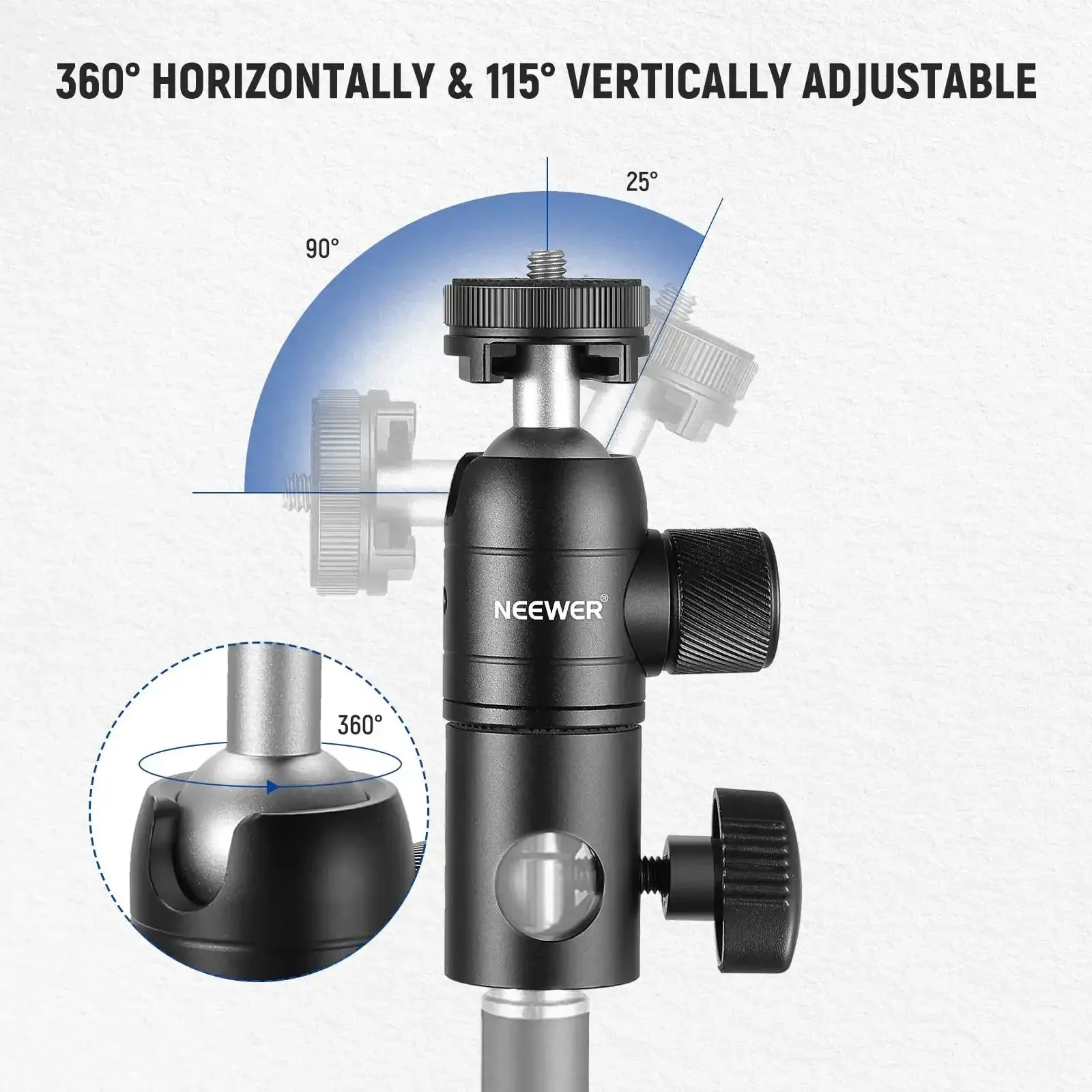 Light Stand Mount Adapter With Cold Shoe And Quarter Inch Screw Mini Ball Head, Reversible Mounting Plate For Camera Monitors, Ring Lights, And More, Fits Flat Head Stands, Boom Arms, C Stands, Supports Up To 22Lb - Image 4