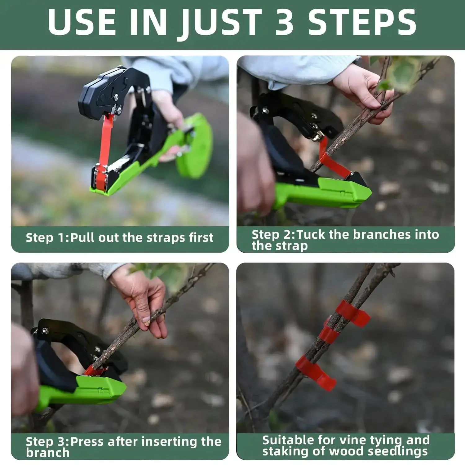 Lightweight Plant Tying Machine for Vines With 45mm Opening, Grab And Go Tapener Gun, Tape Tool With Included Tapes And Staples, Green Garden Binding Device For Fast Neat Stem Support - Image 3