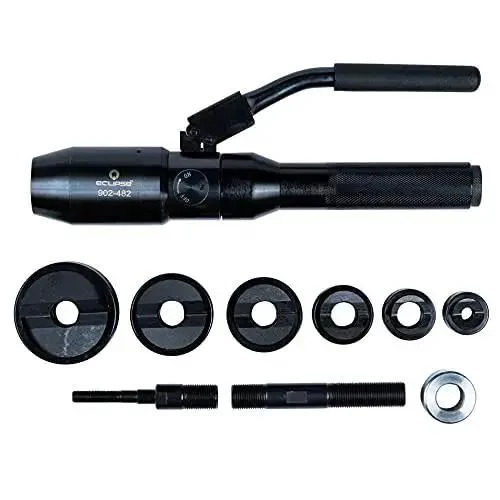 Lightweight Tuff Hydraulic Knockout Punch With Swivel Head And Type C Punch Die Set For Fast One Person Knockouts, Includes 1/2, 3/4, 1, 1-1/4, 1-1/2, 2 Inch Round Punches, Draw Studs, Spacer And Blow Mold Case - Image 2