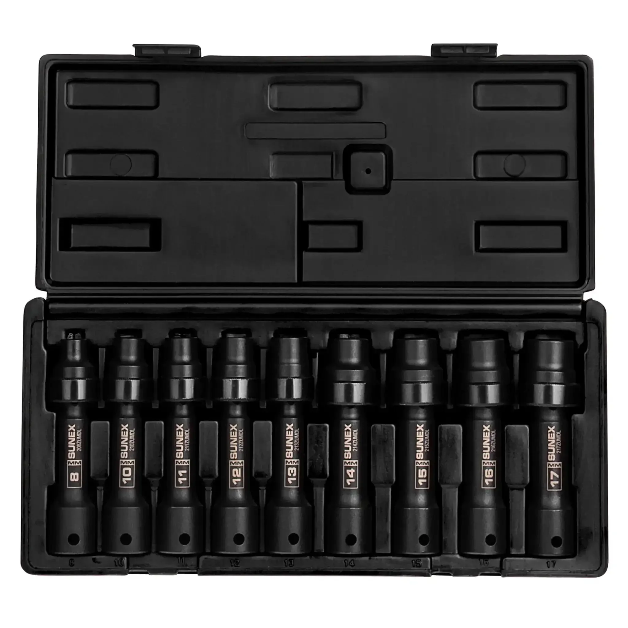 Limited Clearance 1/2 Inch Drive Socket Set, 12 Point, 9 Piece, Metric 8mm To 17mm, Cr-Mo Steel, Heavy Duty Case, Radius Corner Design For Less Wear And More Torque On Fasteners Built To Last