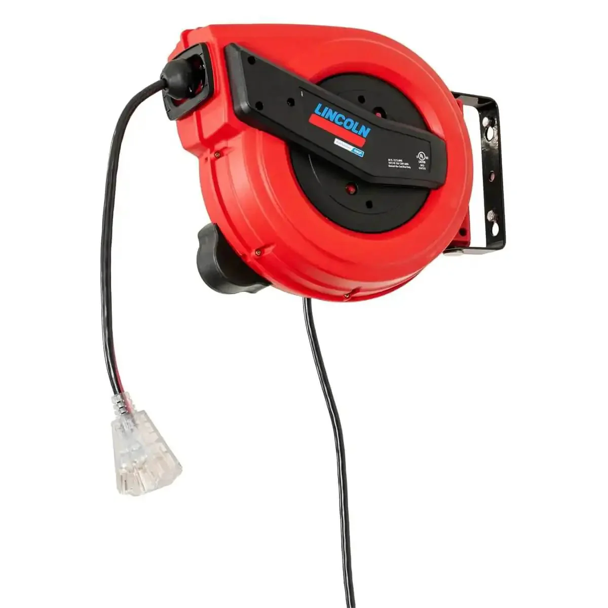 Lincoln Workhorse Heavy Duty 60 Foot Tri Tap Electric Power Cord Reel With 12 3 SJTOW, Grease Oil And Weather Resistant, Magnetic Brake, Auto Guide Rewind, Overload Protection, Power Indicator Lights, Red And Black - Image 8