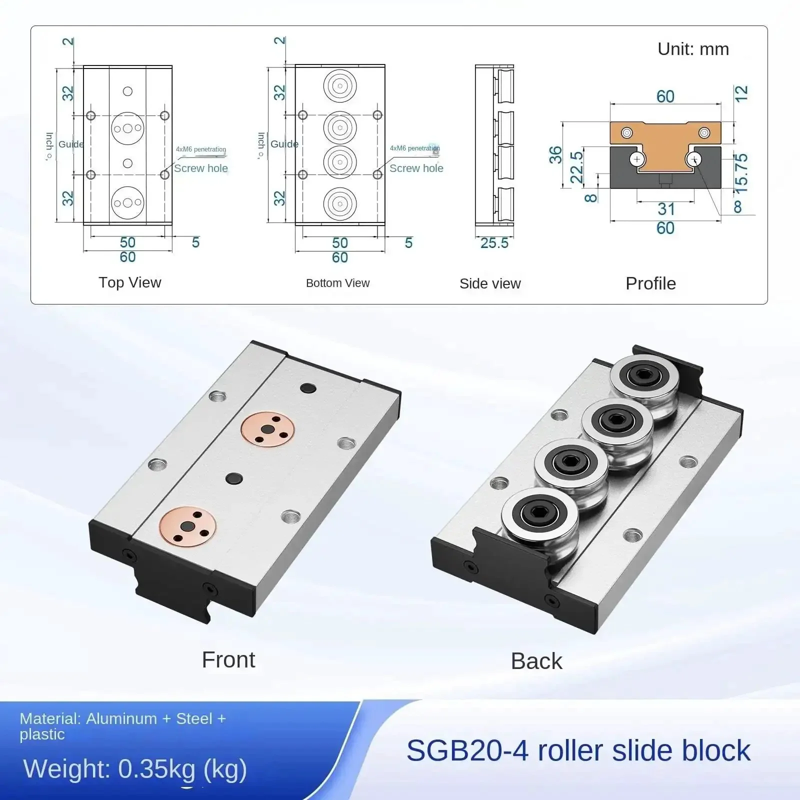 Linear Motion Slide Rails With One Rail And Two SGB20-4 Ball Bearing Blocks For CNC DIY And 3D Printer SGR20 1000mm Precision Guide Rail System Steel Rust-Resistant Surface Smooth And Sturdy Performance - Image 3