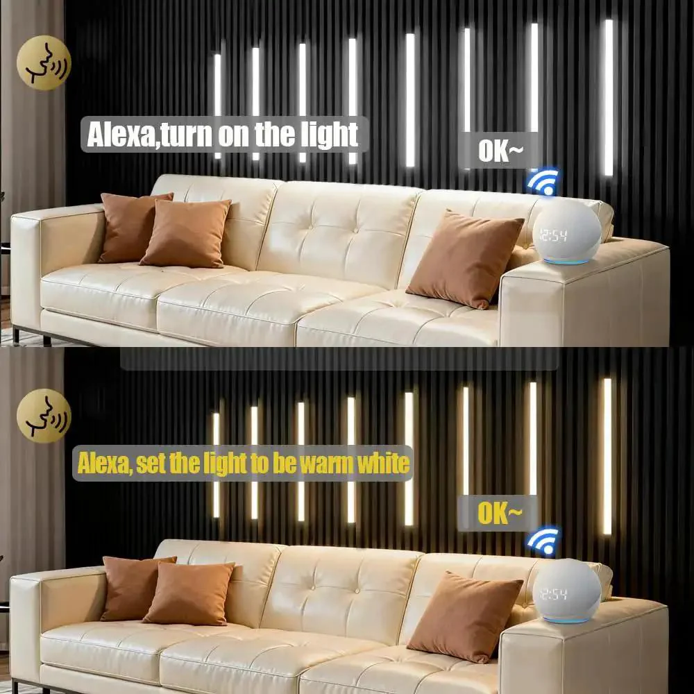 Linkable 15 Foot CCT COB LED Light Bar Kit With 12 Bars 2700K To 6500K Tunable White High CR90 Plus Color Rendering 12V 50W Smart Transformer RF Remote And Alexa Voice Control For Wood Slat Walls Cabinet DIY Lighting Black Channel - Image 7