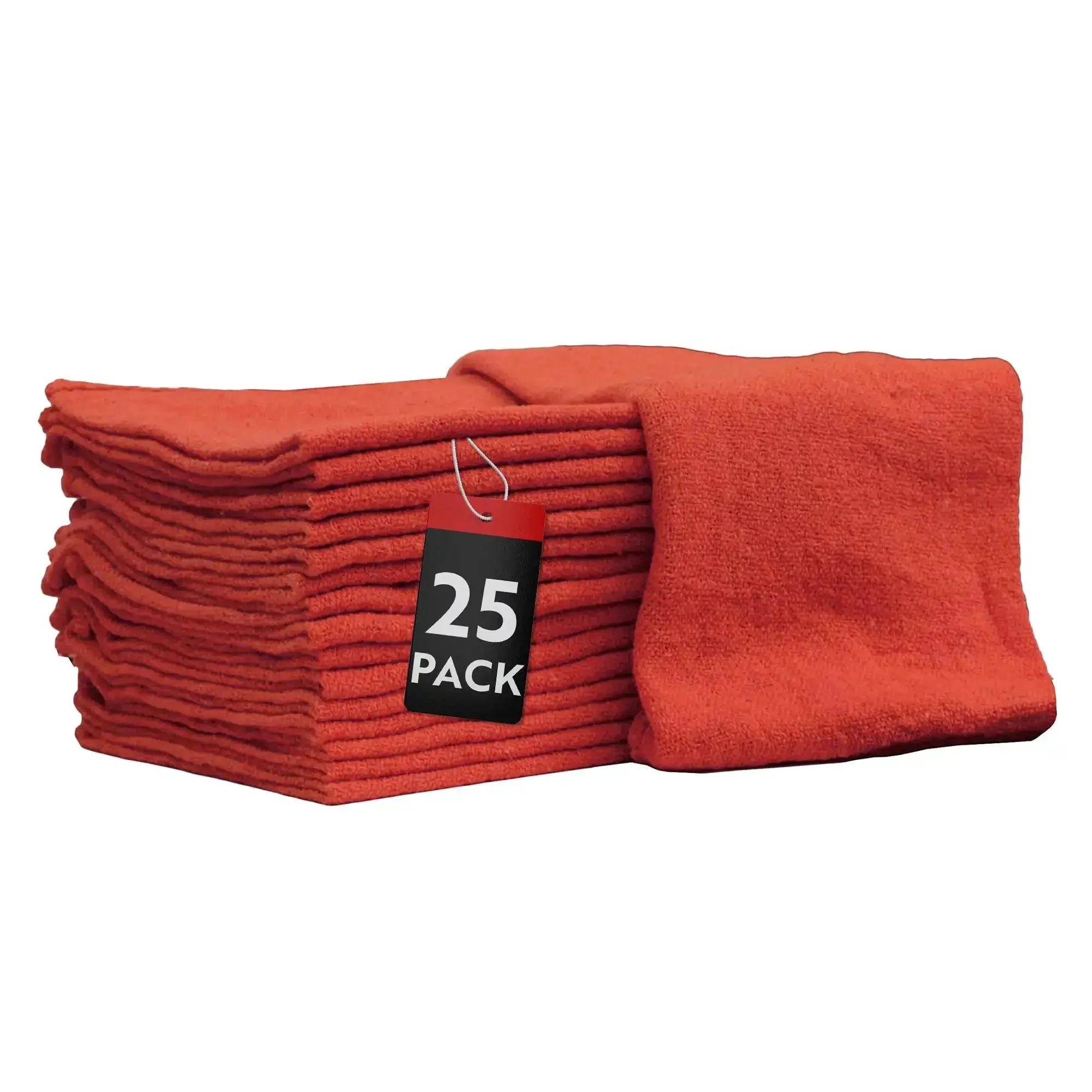 Lint Free 14x14 Shop Towels 25 Pack 100% Cotton Commercial Grade Red Rags For Auto Mechanics Pro Grade Durable 4 Sided Overlocked Stitching Ideal For Dry Or Wet Cleaning In Bulk