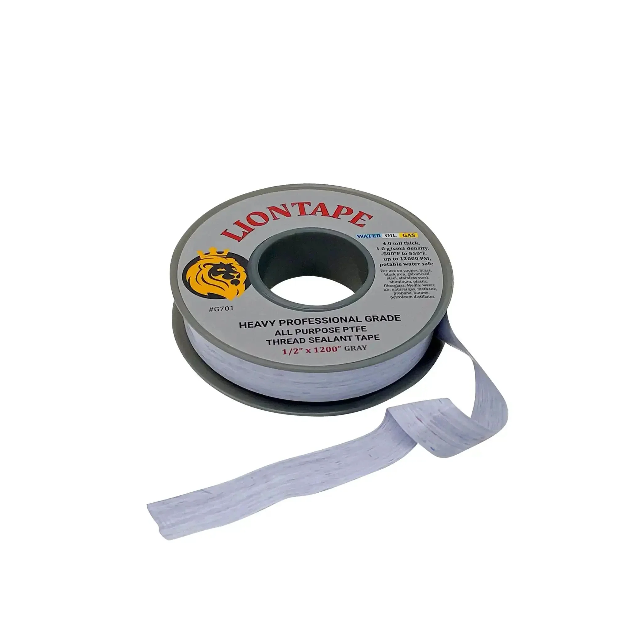 Liontape G701 Heavy Duty PTFE Teflon Pipe Thread Sealant Tape Half Inch By Twelve Hundred Inches 4 Mil Thick 100 Ft Leak Proof Water Oil Gas Up To 12000 PSI Grey - Image 6