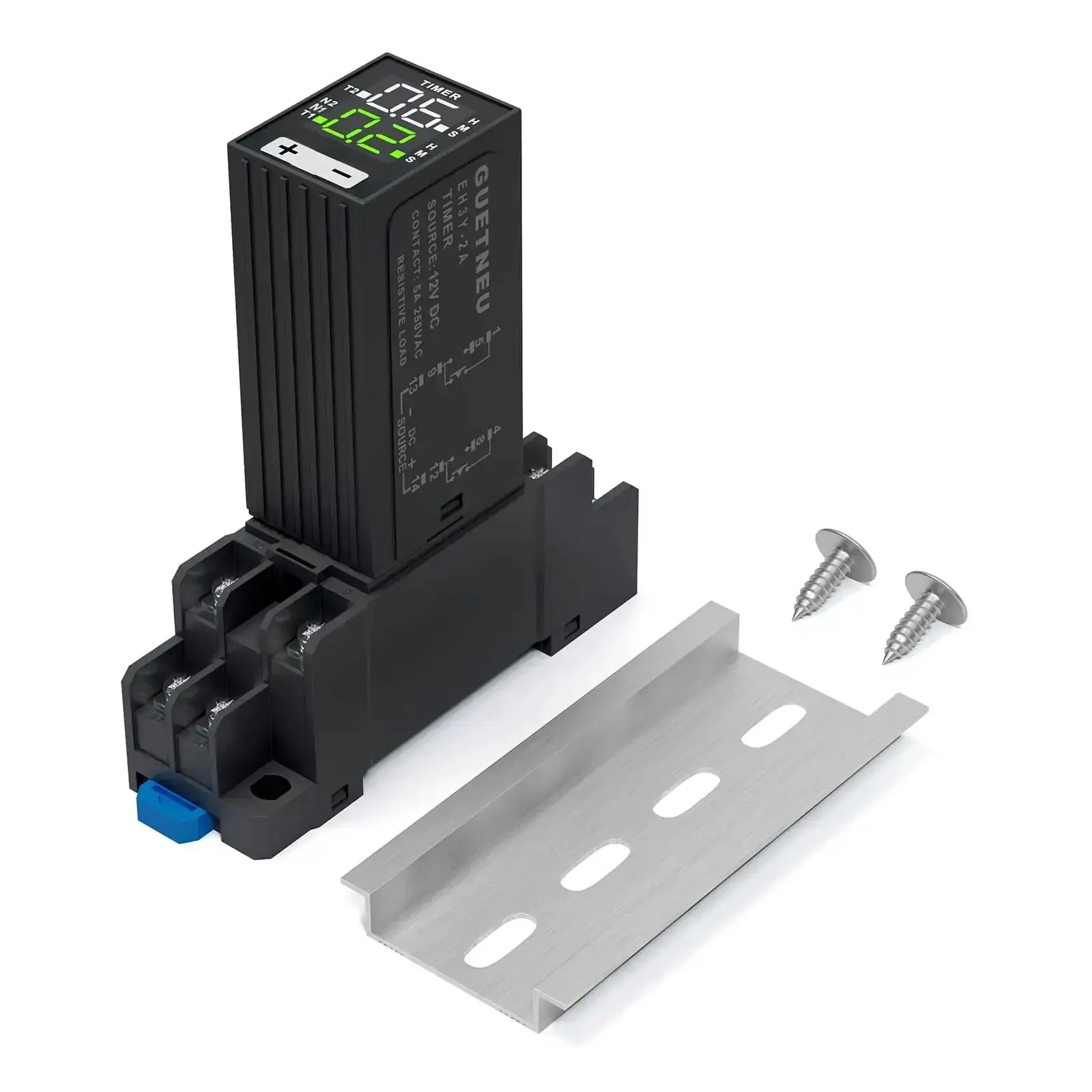 Liquid Crystal Display Time Relay With Dual Time Delay Function Double Pole Double Throw 12 Volt Direct Current Plug In Socket Rugged ABS Housing Silver Alloy Contacts Easy Install Safe Flame Resistant Design For Do It Yourself Projects