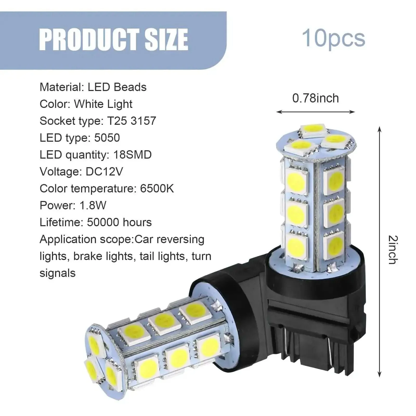 Lit 10 Pack 3156 3157 LED Tail Lights With 18 SMD Chips 6500K White DC12V Reversing Lights Turn Signals Brake Lights 360 Degree Lighting Replacement Parts For Most Cars - Image 6