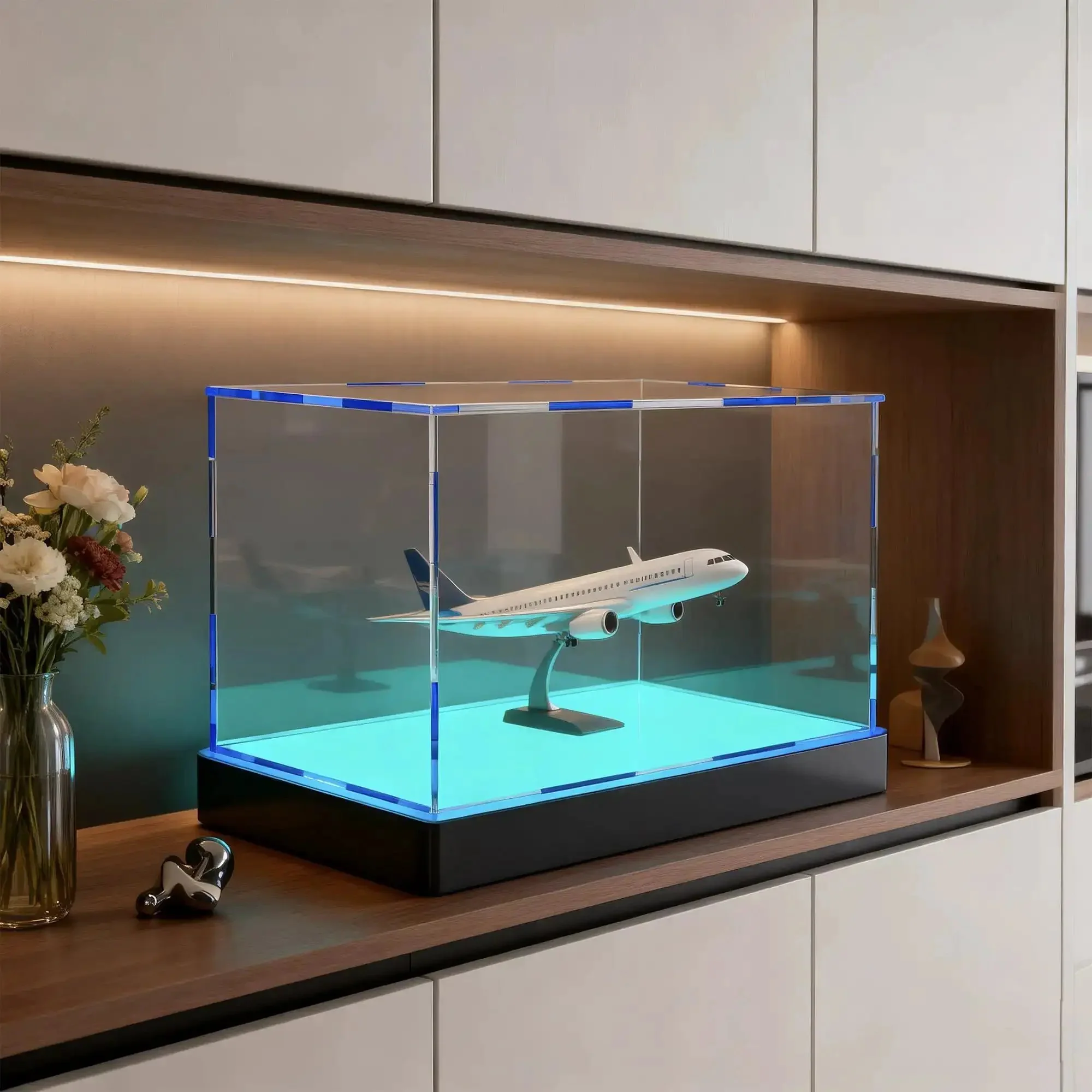 Lit Display Case With RGBW LED Lights USB Powered Switch Panel And App Control For 1:18 Scale Car Models And 1:24 Die Cast Collectibles Clear Museum Grade Display Box 13x6.7x6.3 Inches Easy Assembly - Image 2